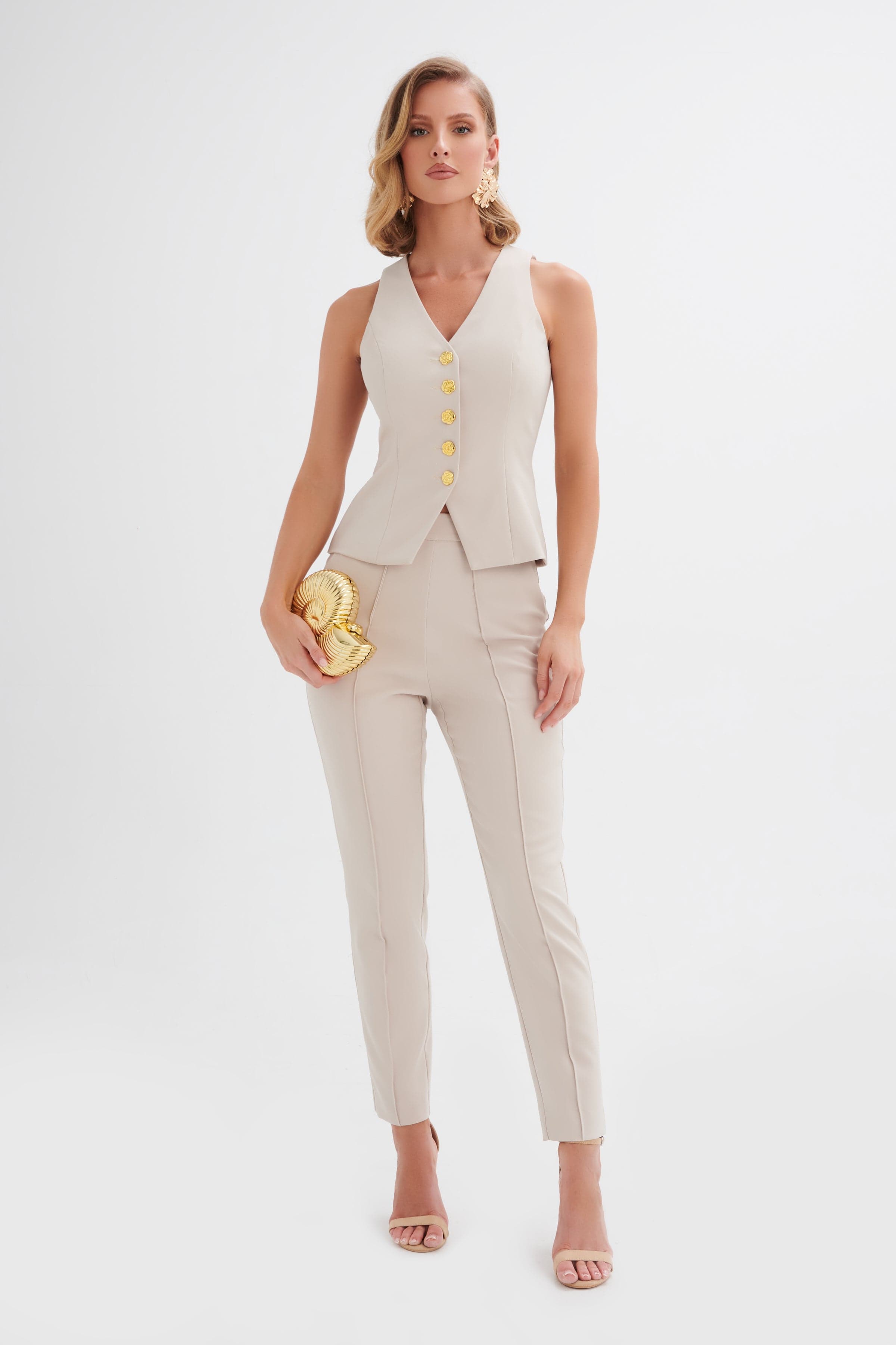 ARIA Rose Button Waistcoat in Champagne