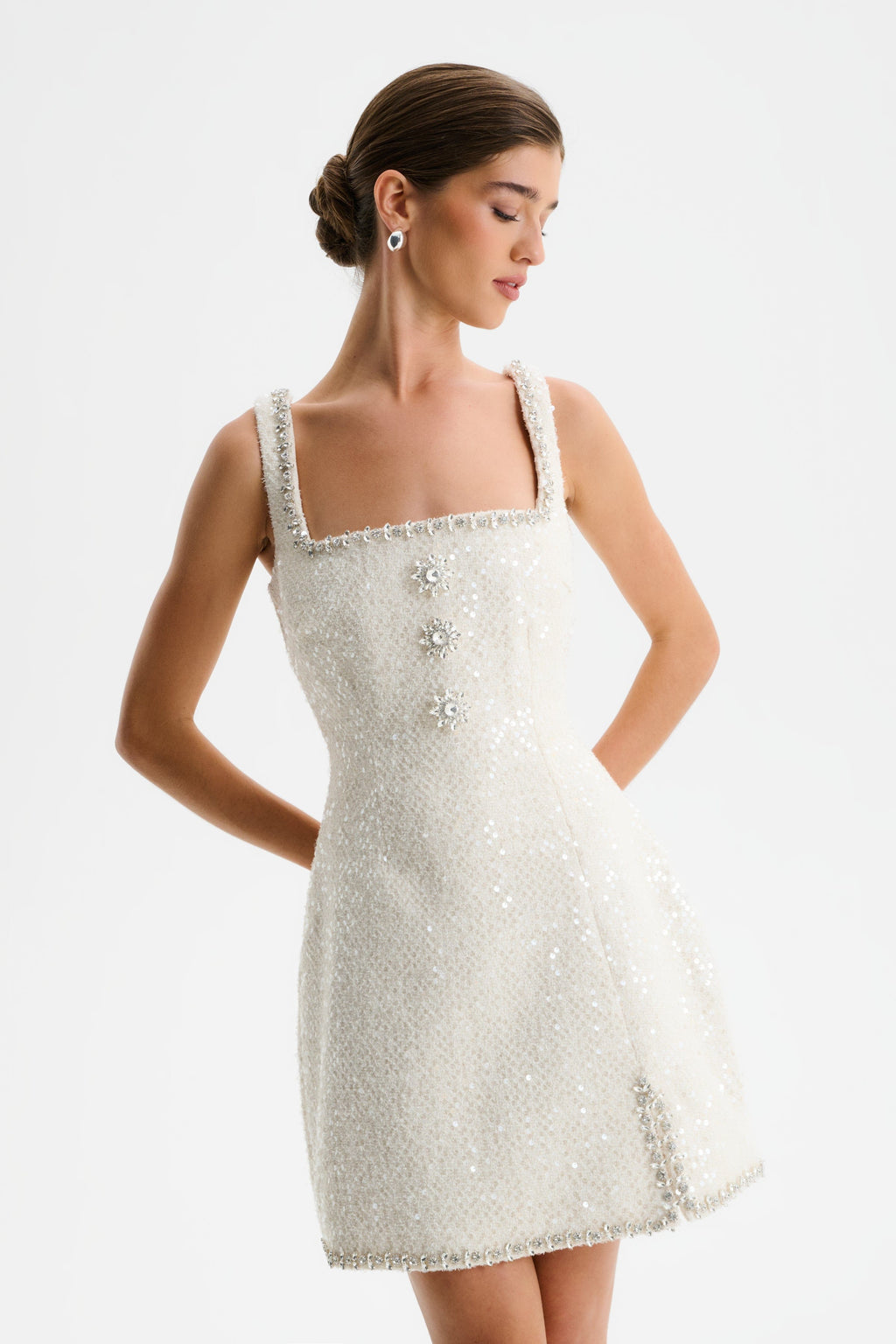 ZOEY Embellished Boucle Tulip Mini Dress