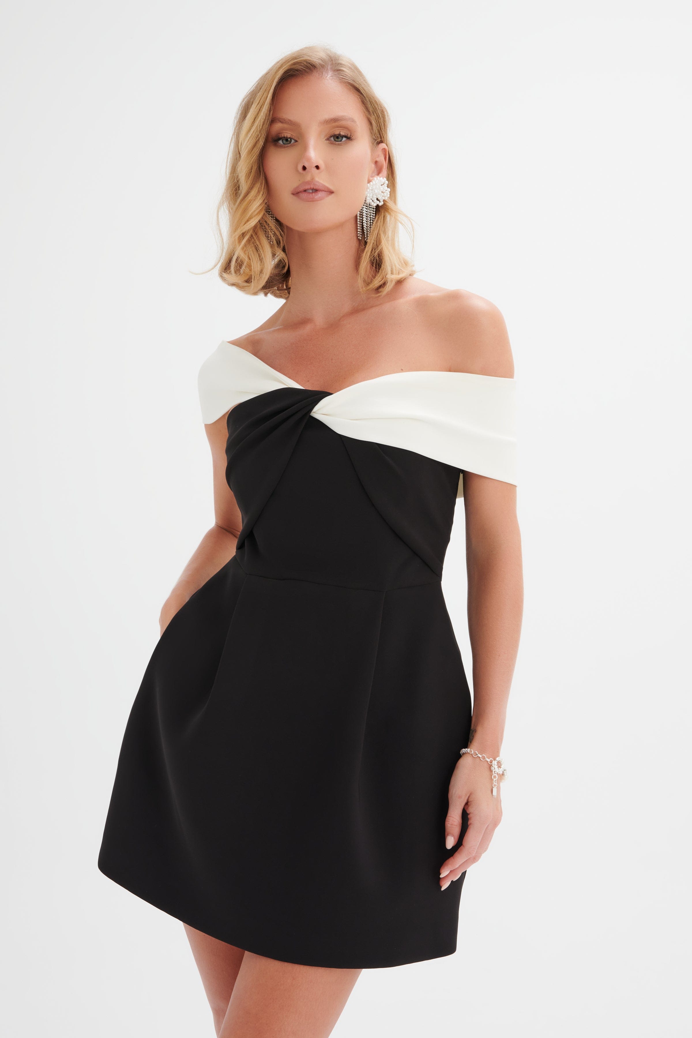 PRE-ORDER MILA Monochrome Twisted One Shoulder Mini Dress