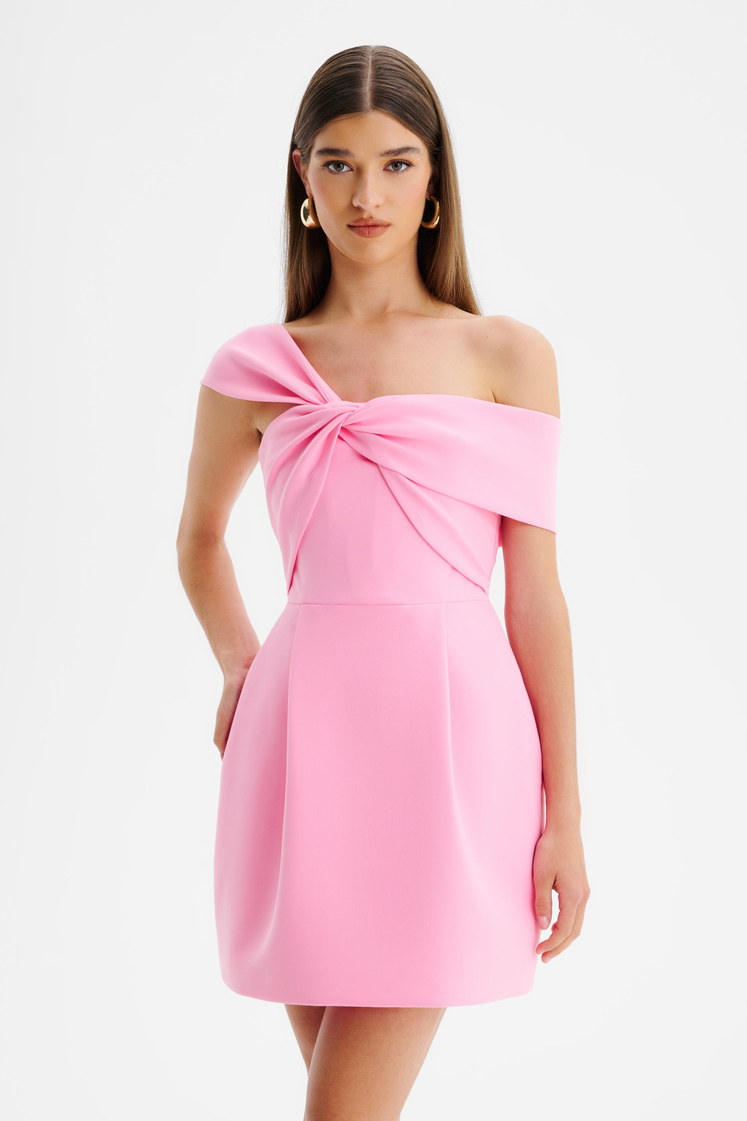 MILA Twisted One Shoulder Mini Dress in Pink