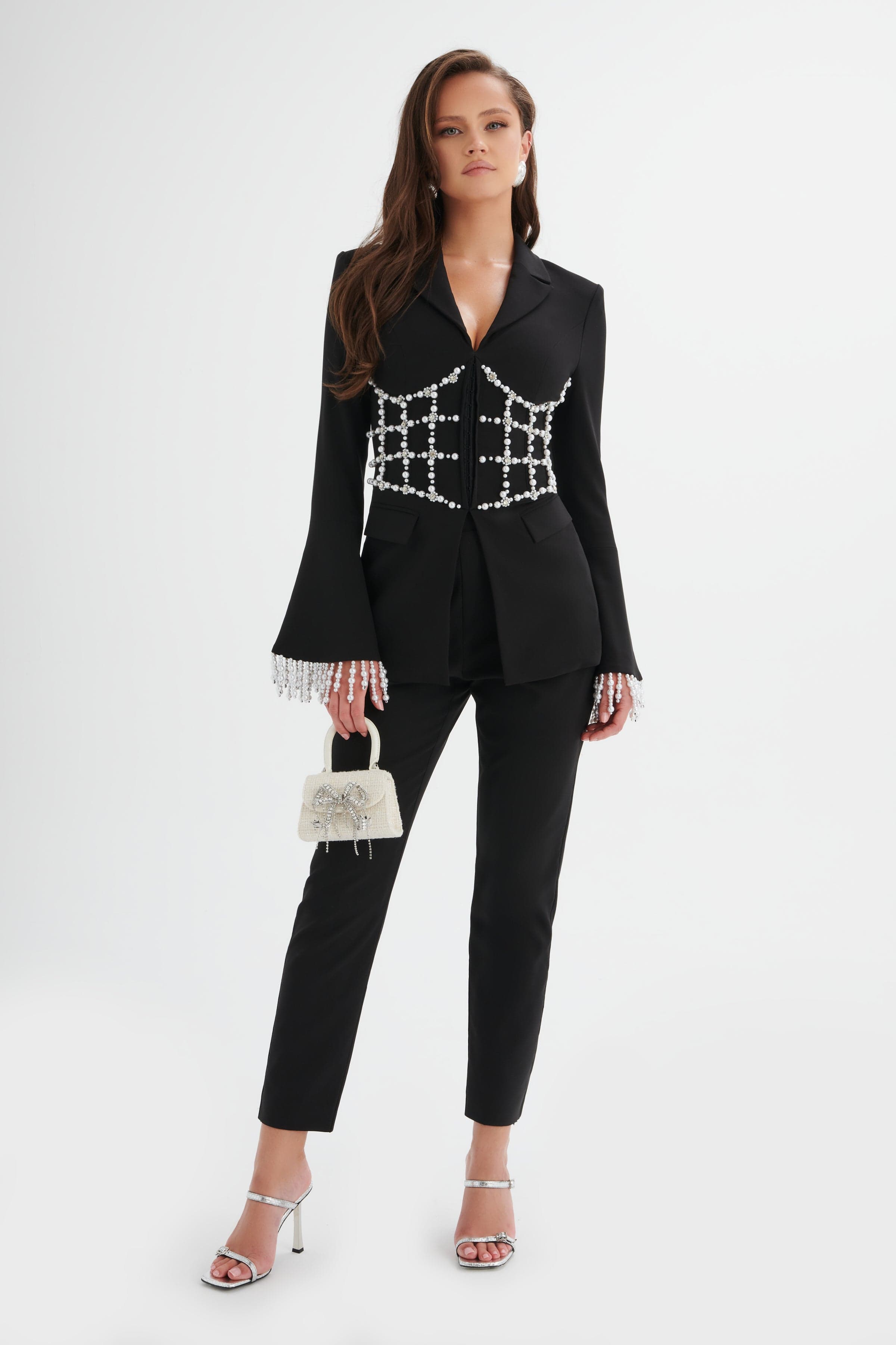 CELESTE Pearl Embellished Blazer in Black