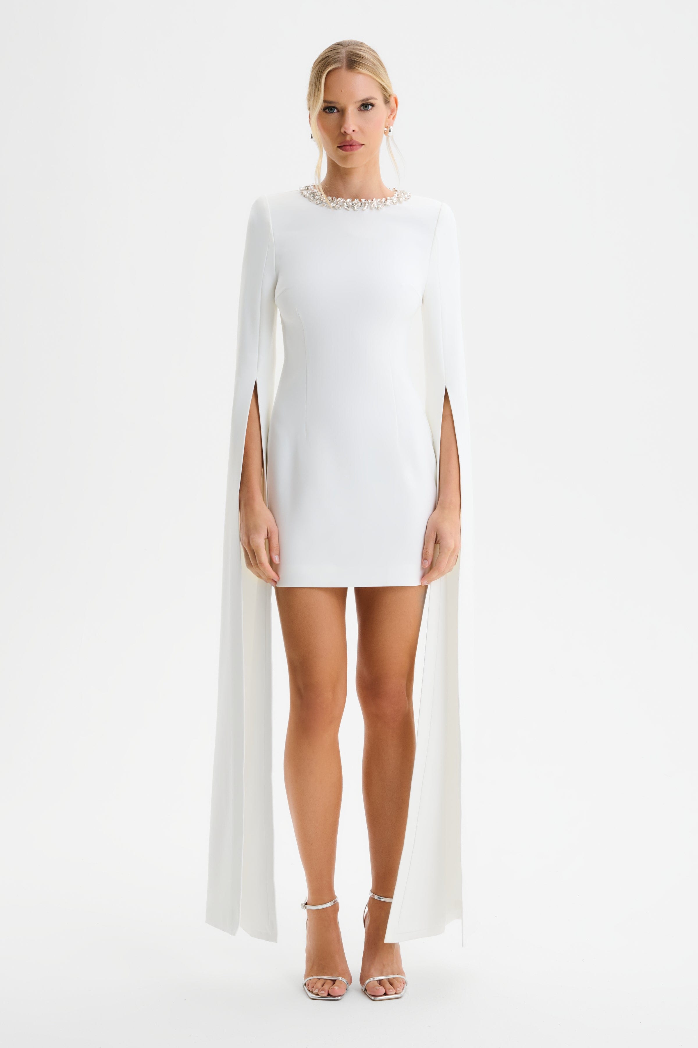 TILLY Cape Sleeve Mini Dress in White