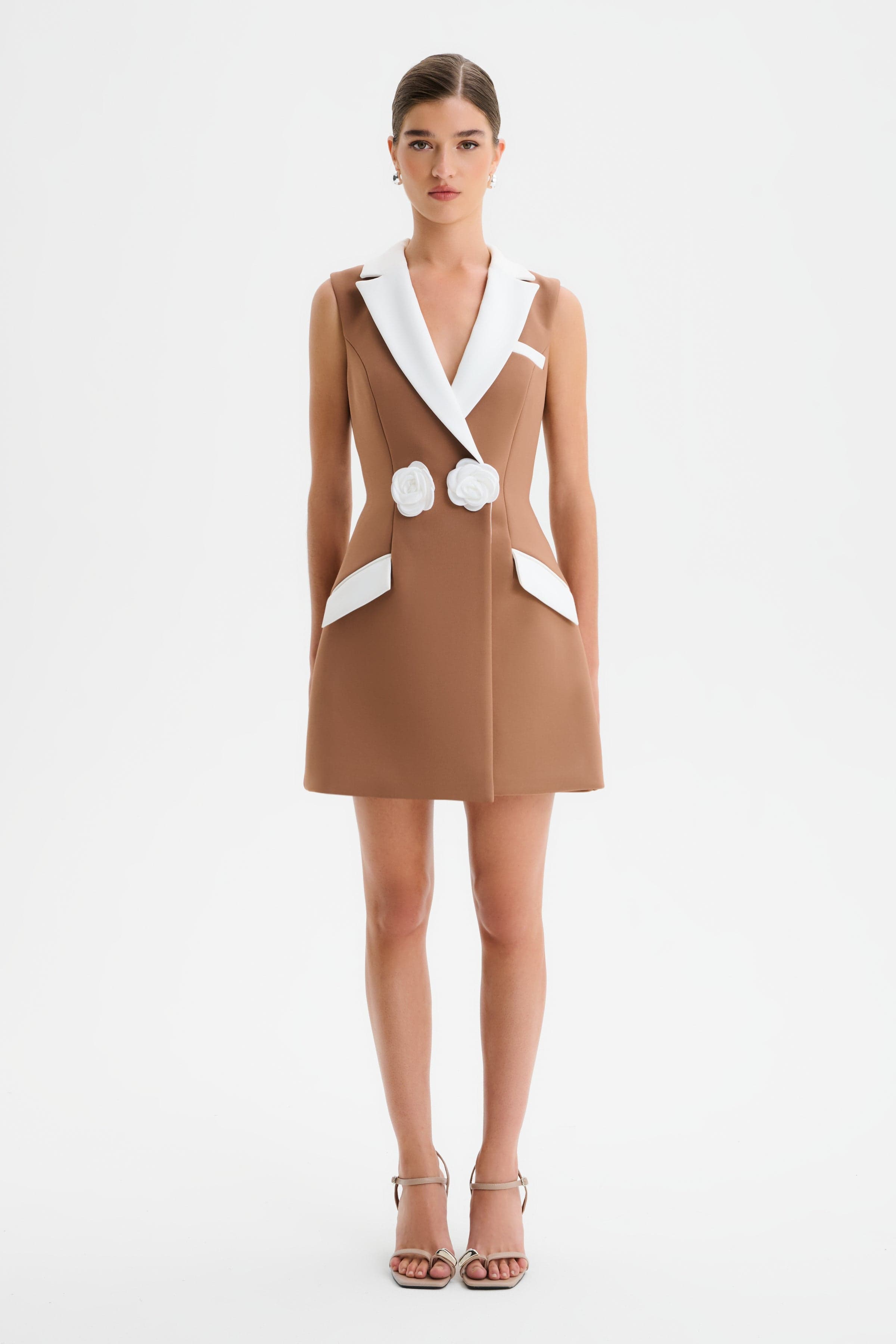 AMARA Contrast Tailored Mini Dress in Chocolate