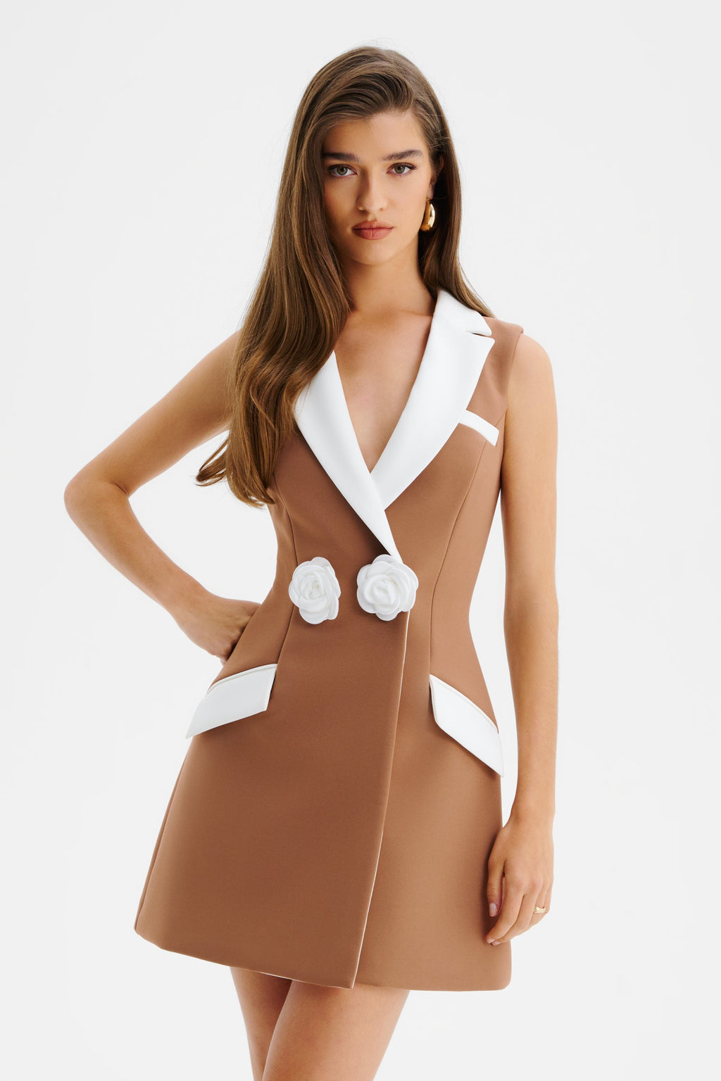 AMARA Contrast Tailored Mini Dress Chocolate