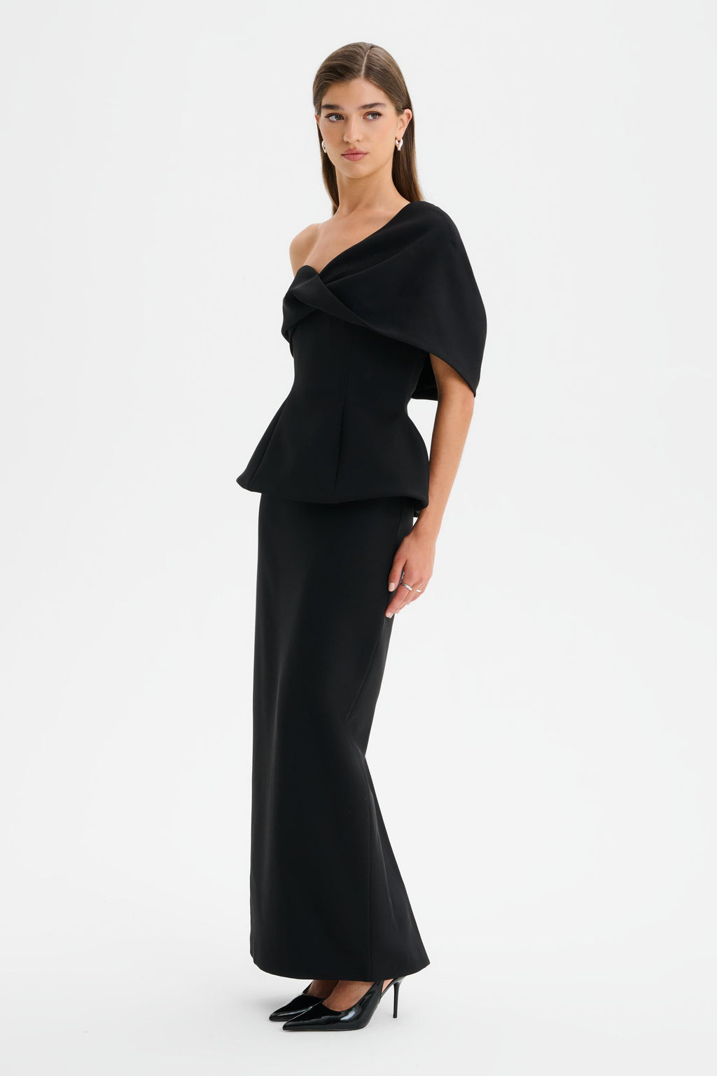 GIOVANNA Twisted Cape Shoulder Maxi Dress