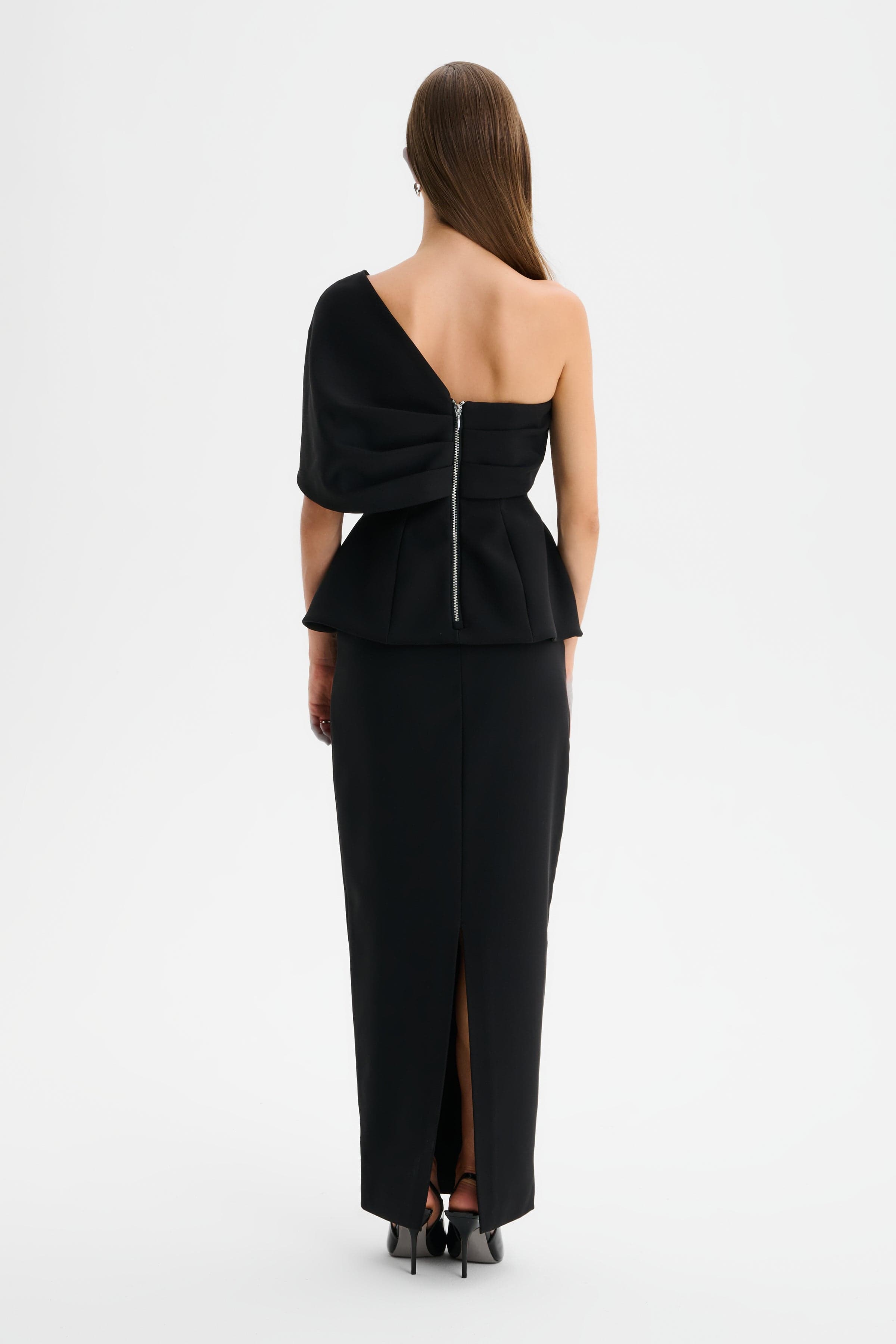 GIOVANNA Twisted Cape Shoulder Maxi Dress in Black