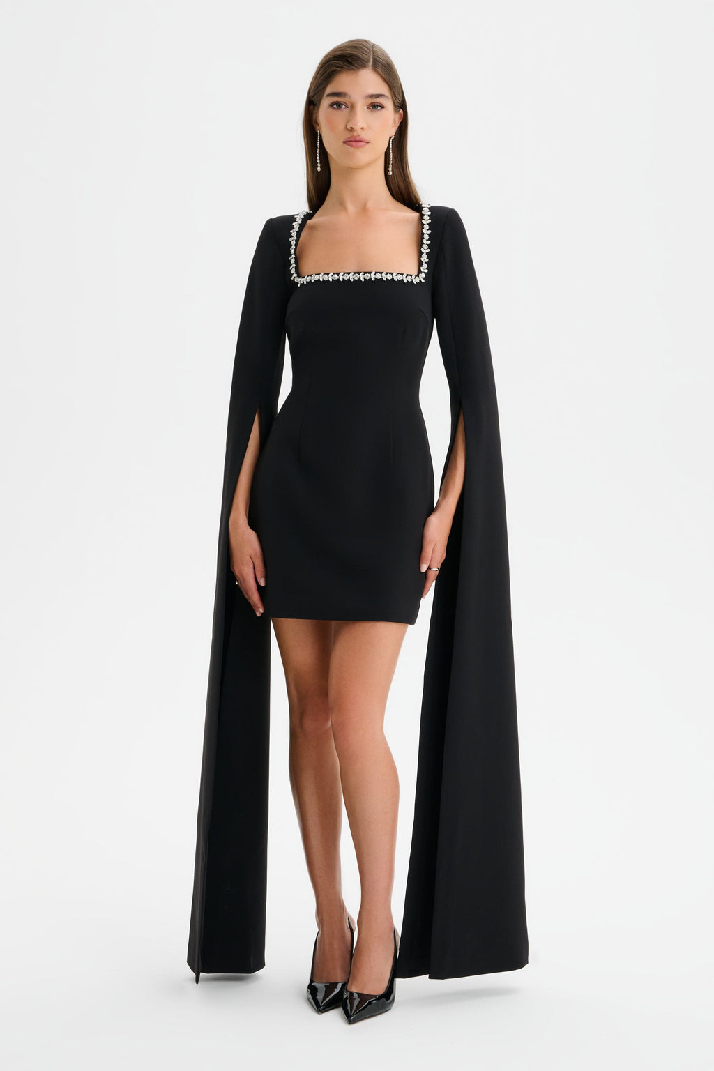TILLY Square Neck Embellished Cape Sleeve Mini Dress