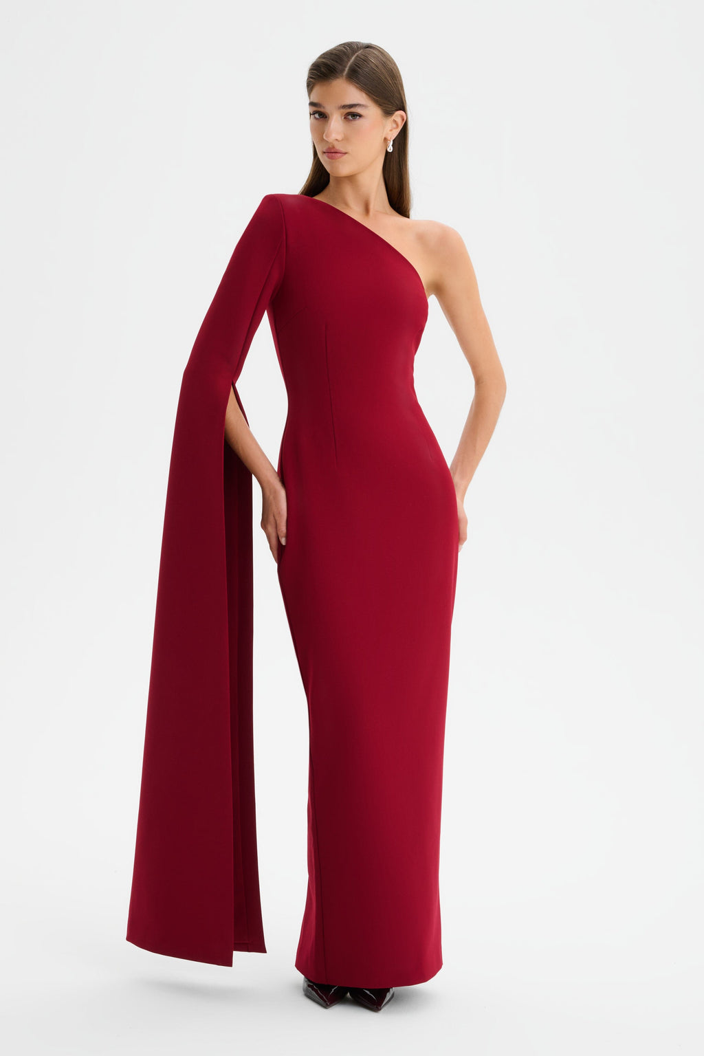 PHOEBE One Shoulder Cape Sleeve Maxi Dress