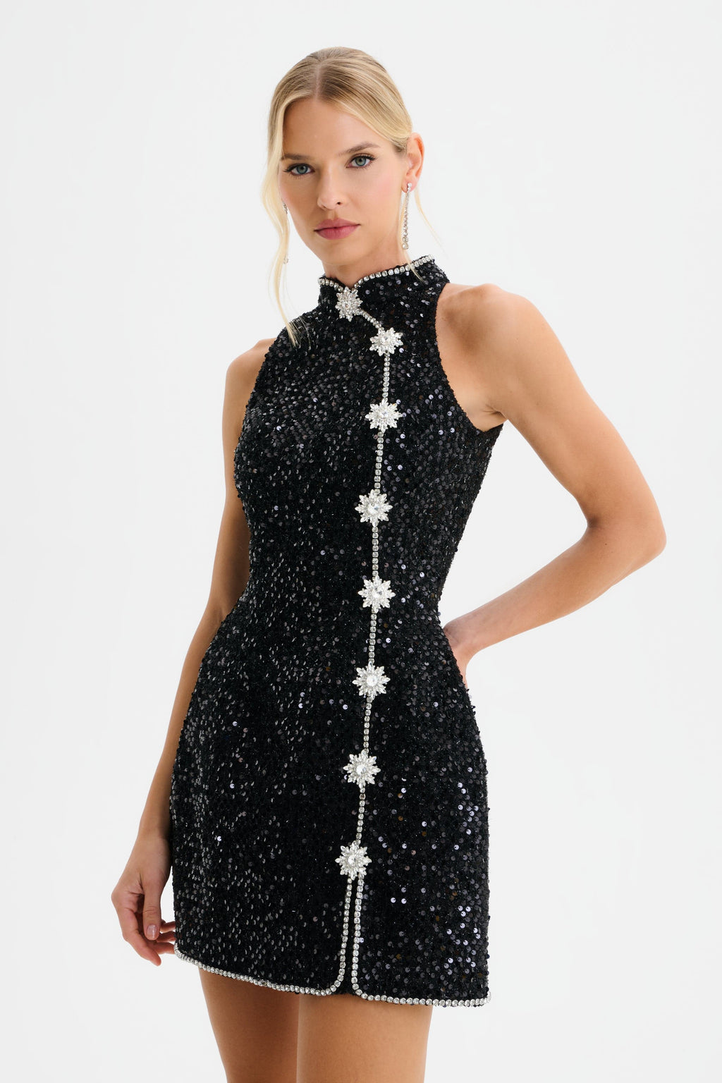 LYLA Sequin Boucle Tulip Mini Dress Embellishment