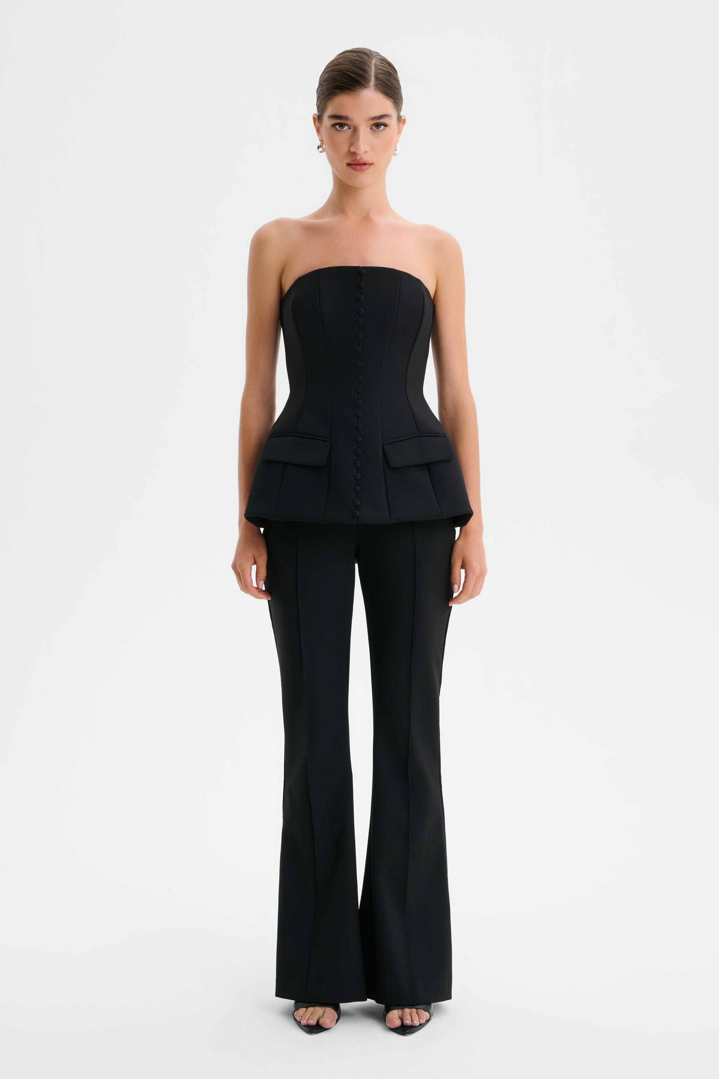 AMY Structured Strapless Jumpsuit in Black