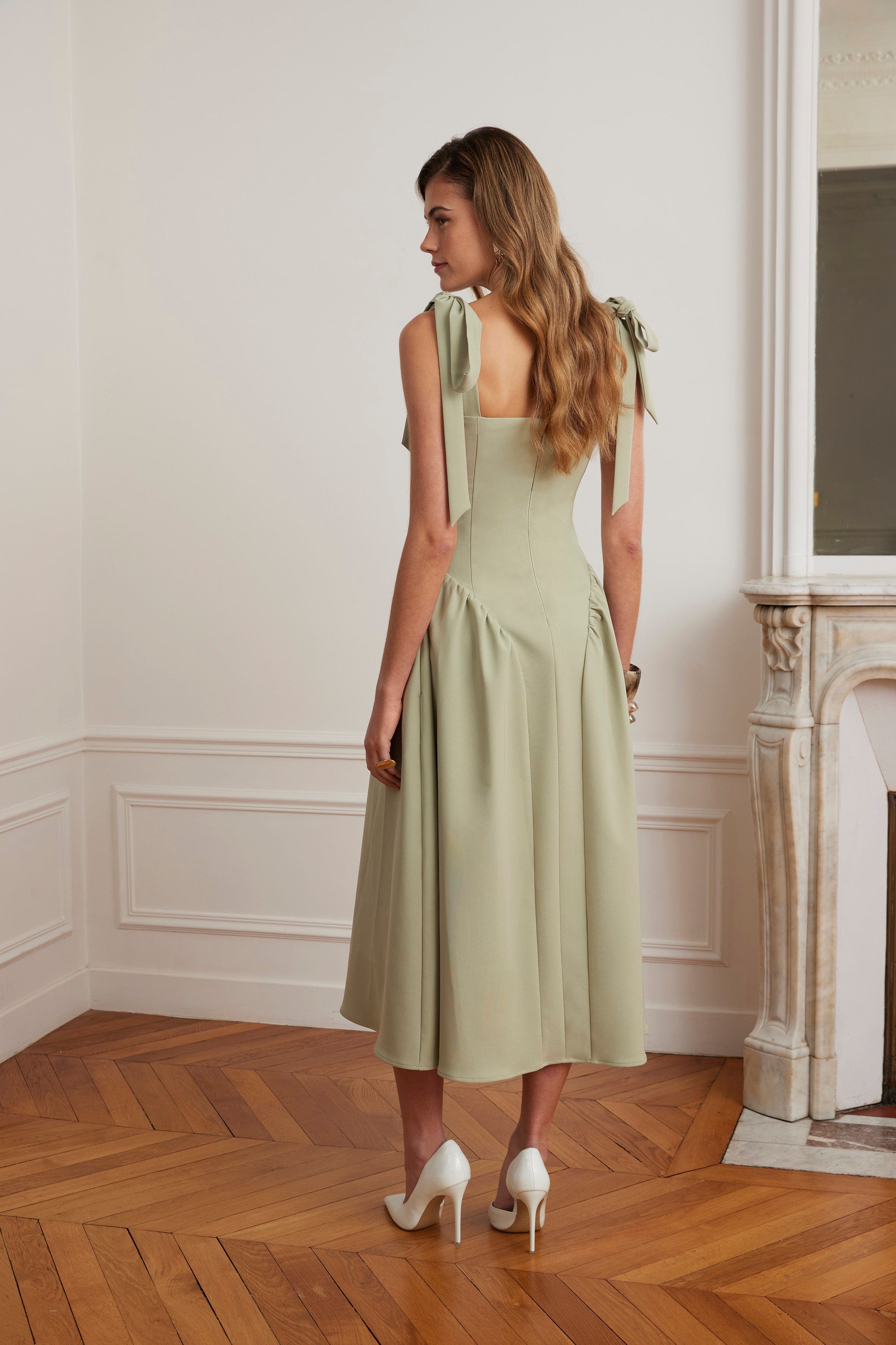 knee length dresses for ladies Modal Asymmetric Ruched Maxi Dress in Sage Green - XXL