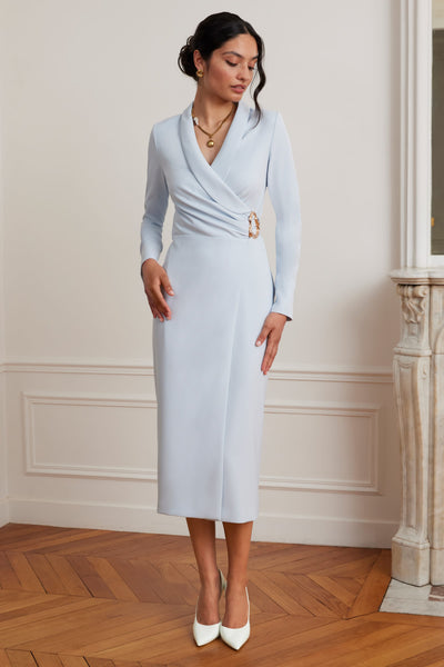 LILIANNE Wrap Midi Dress in Blue