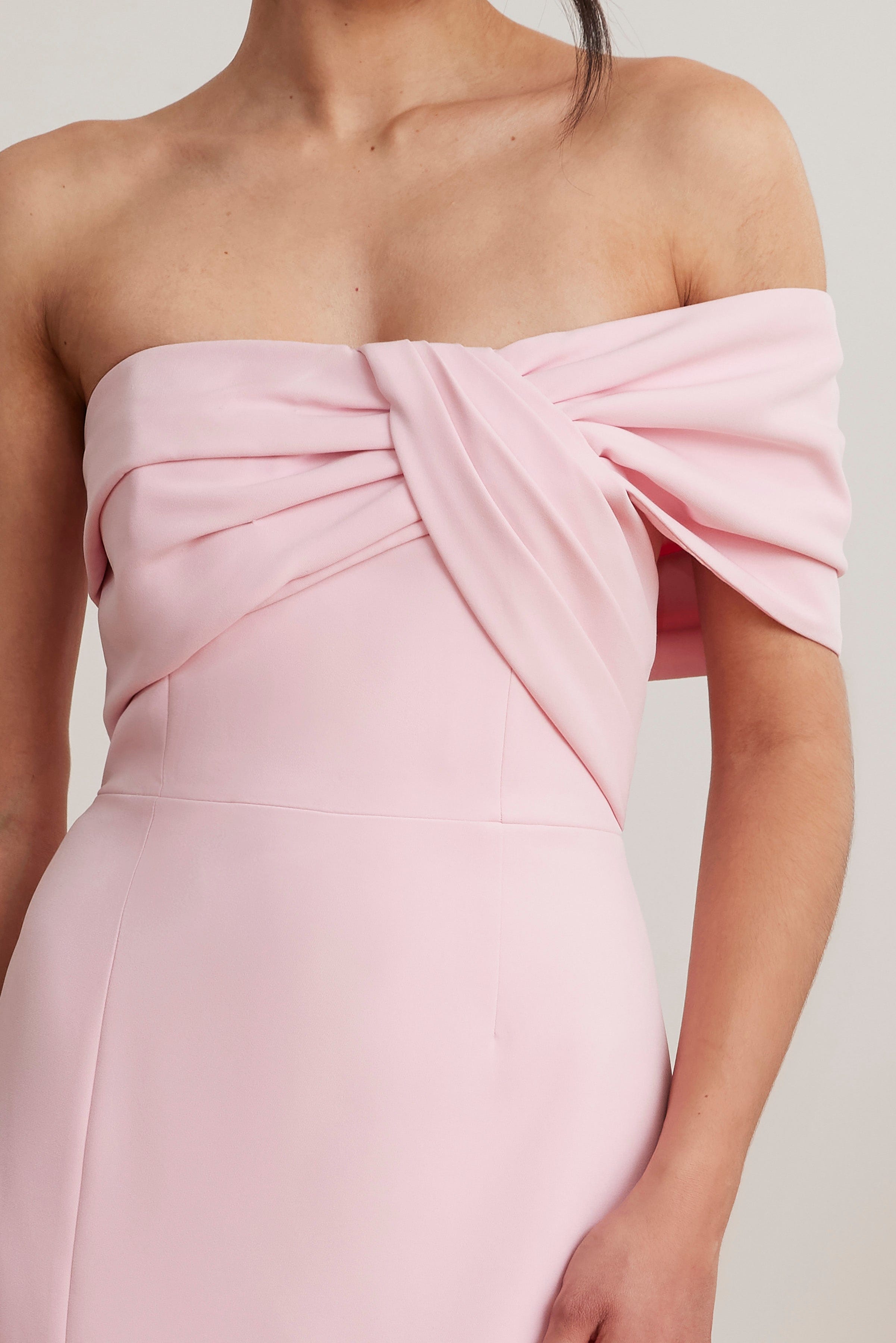 KARINA Off Shoulder Midi Dress In Pink KARINA Off Shoulder Midi Dress In Pink