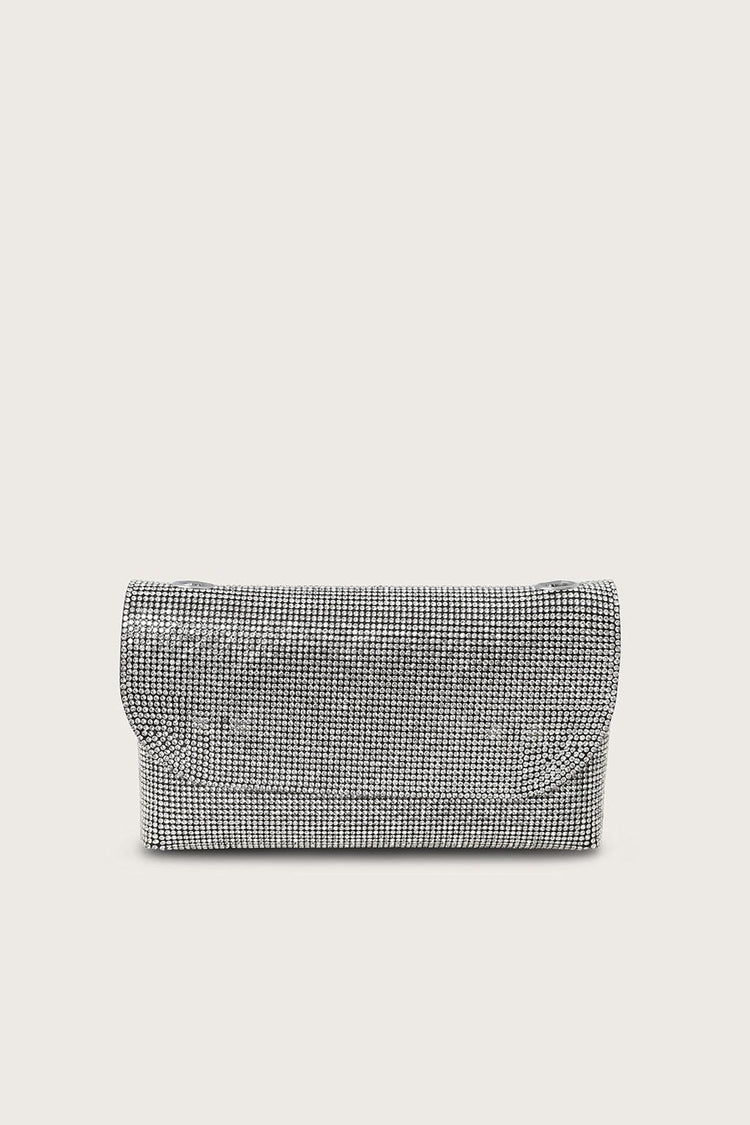 EMMIE Embellished Diamante Mini Bag in Silver Chainmail