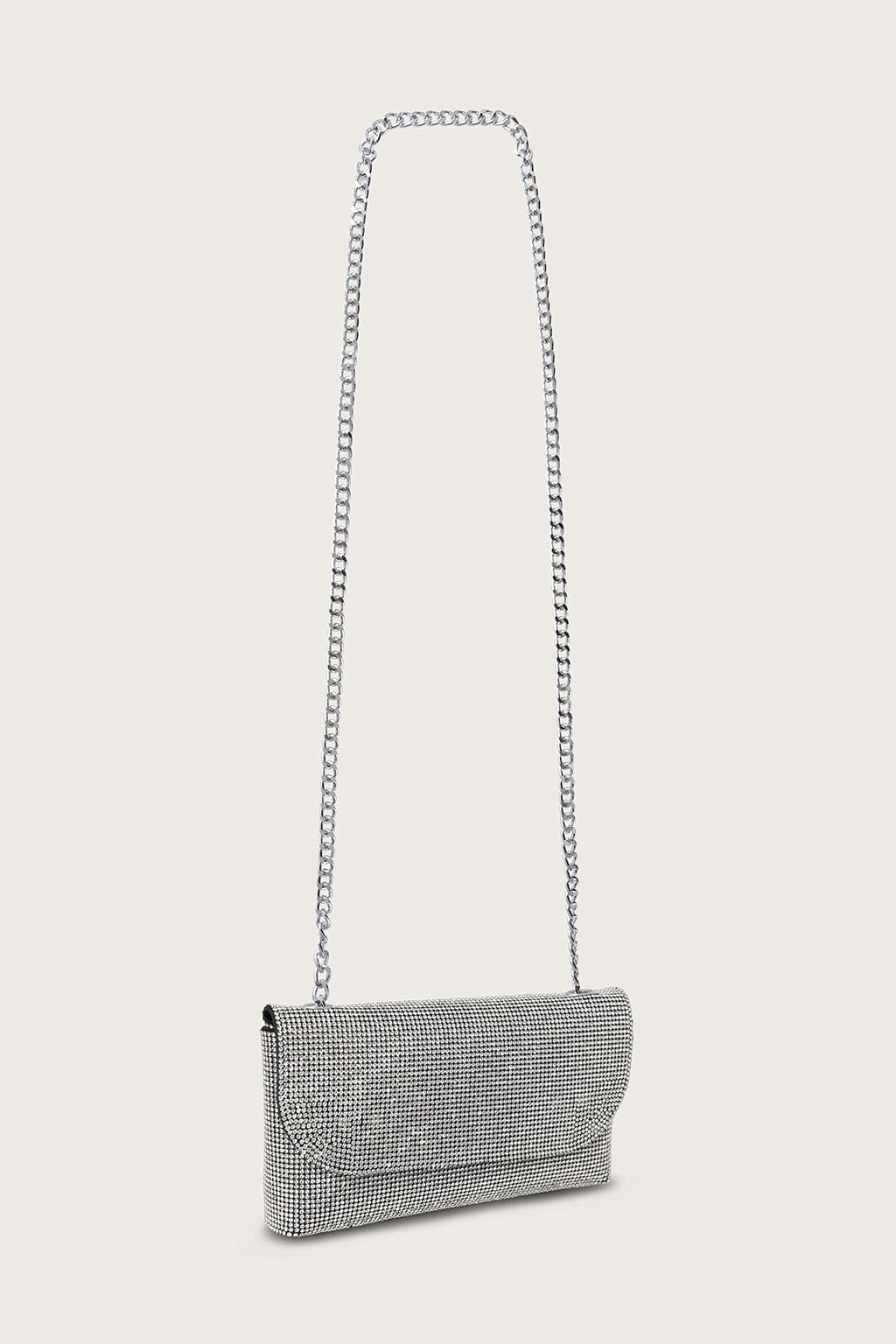 EMMIE Embellished Diamante Mini Bag in Silver Chainmail