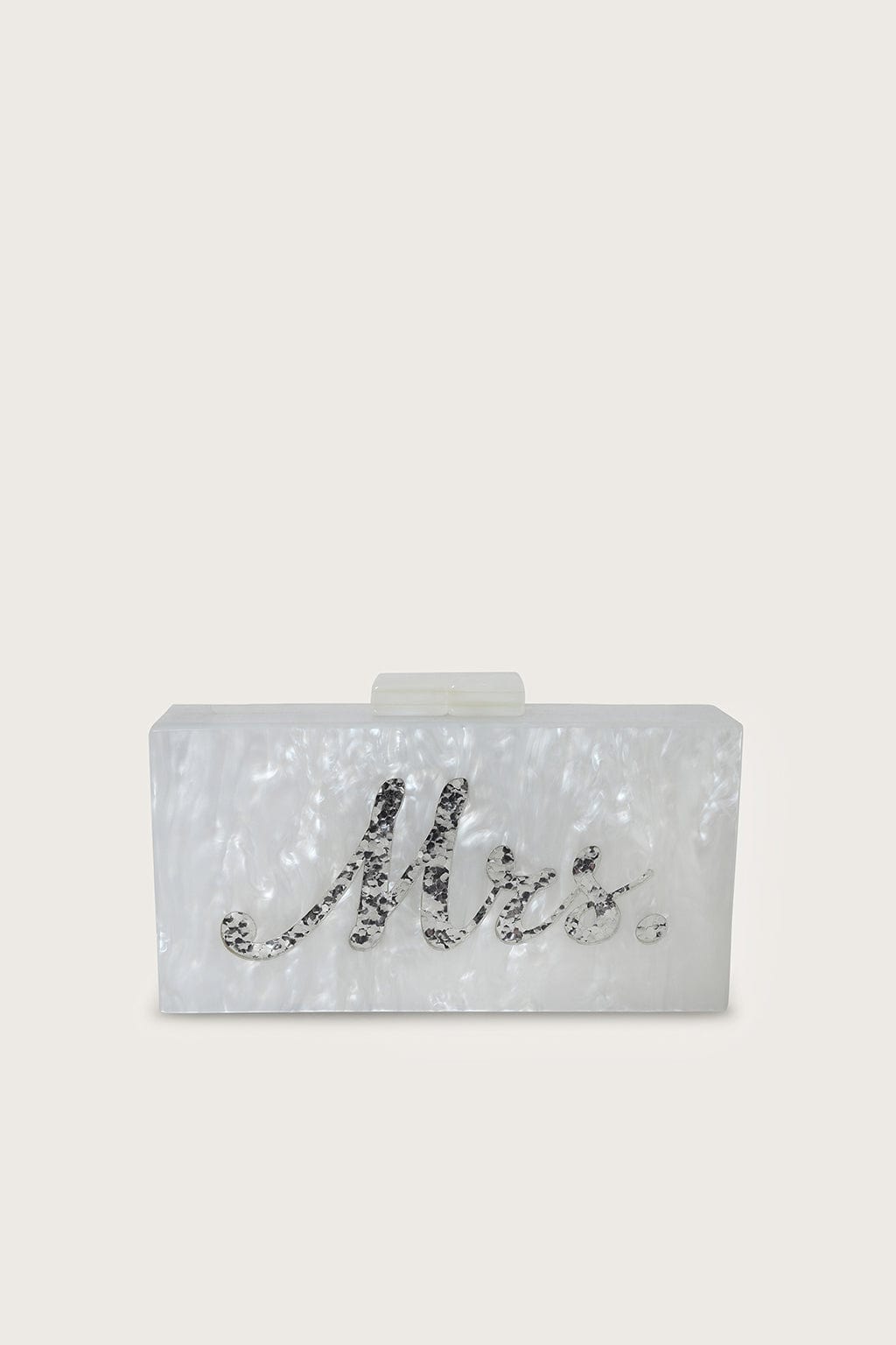 LUCY Mrs Pearlised Box Clutch Bag in White