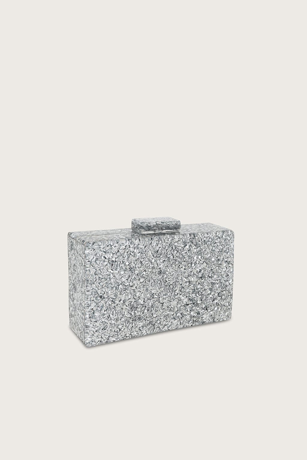 HANA Textured Box Clutch Bag in Silver