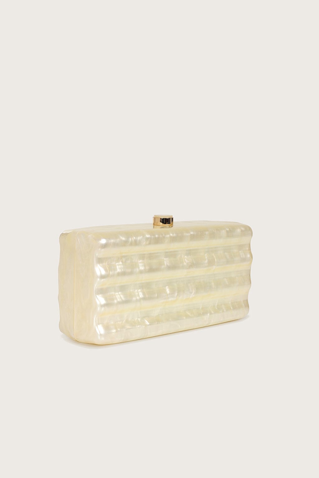CLARETTA Ridged Box Clutch Bag in Ivory