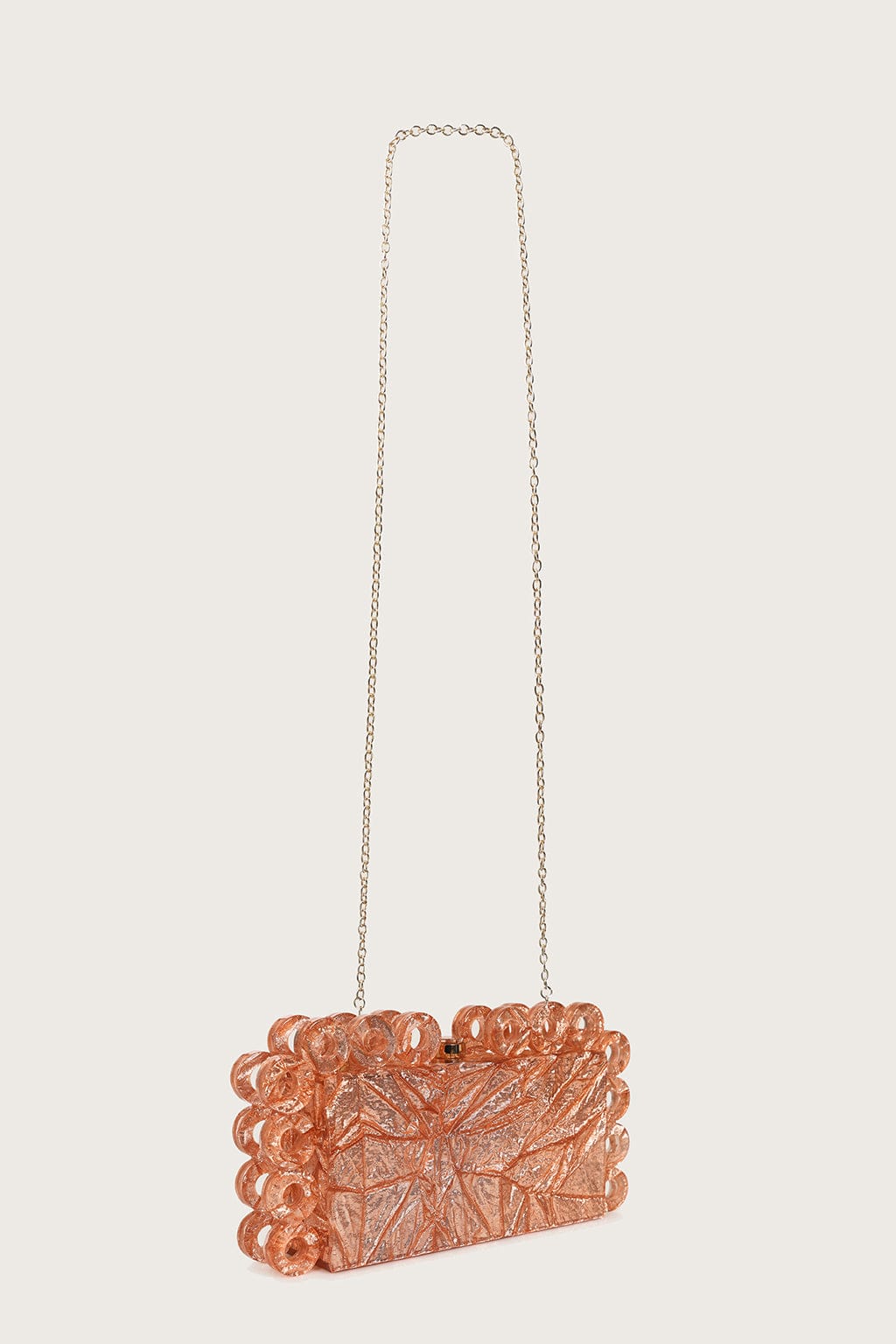 CELESTE Circular Textured Box Clutch Bag in Rose Gold