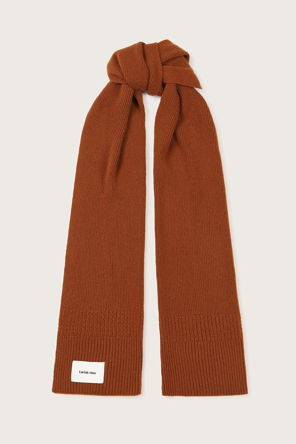 ZOHA Knitted Cashmere Blend Scarf in Camel