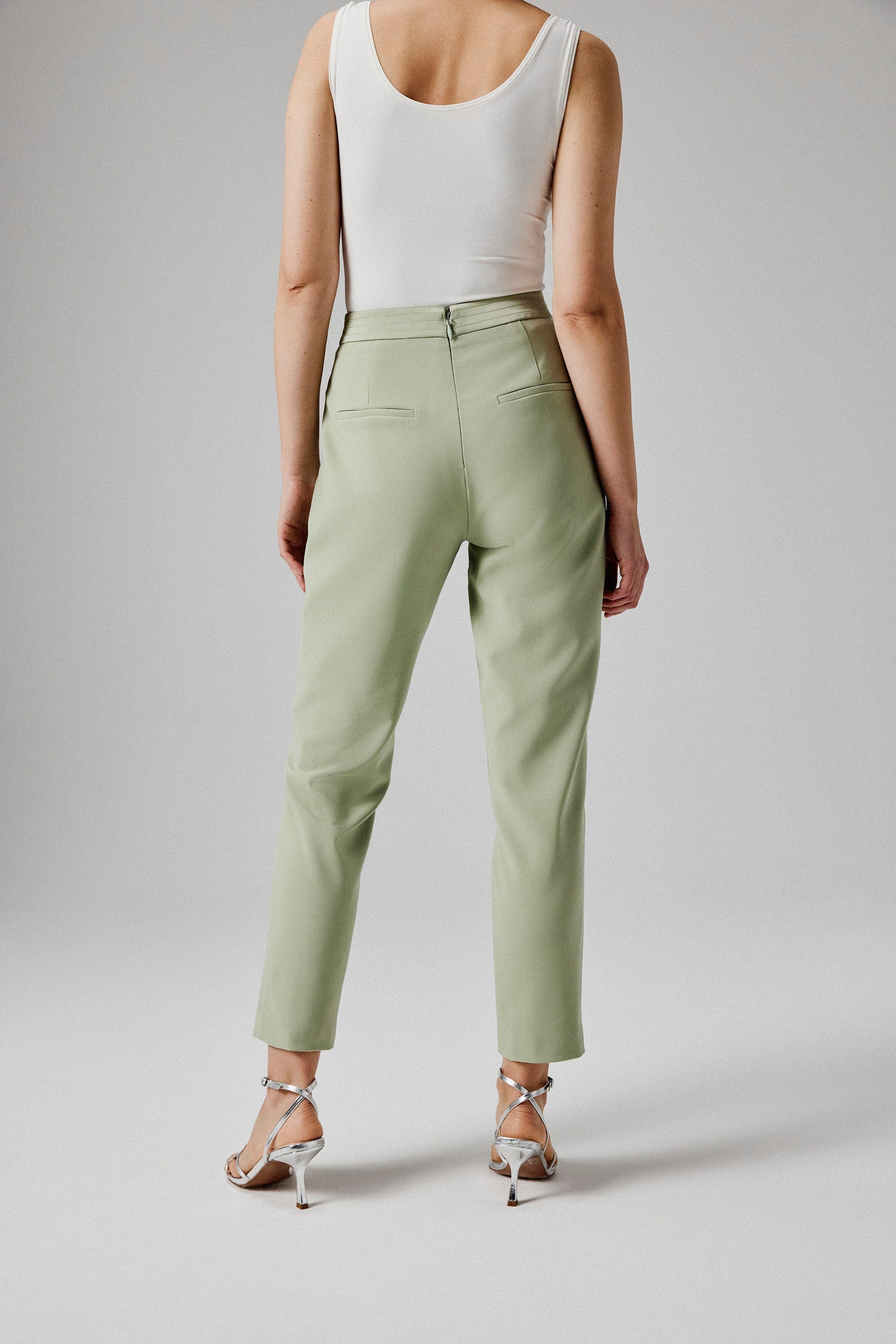 JUNE Mid Rise Satin Mix Tailored Trousers in Sage Green