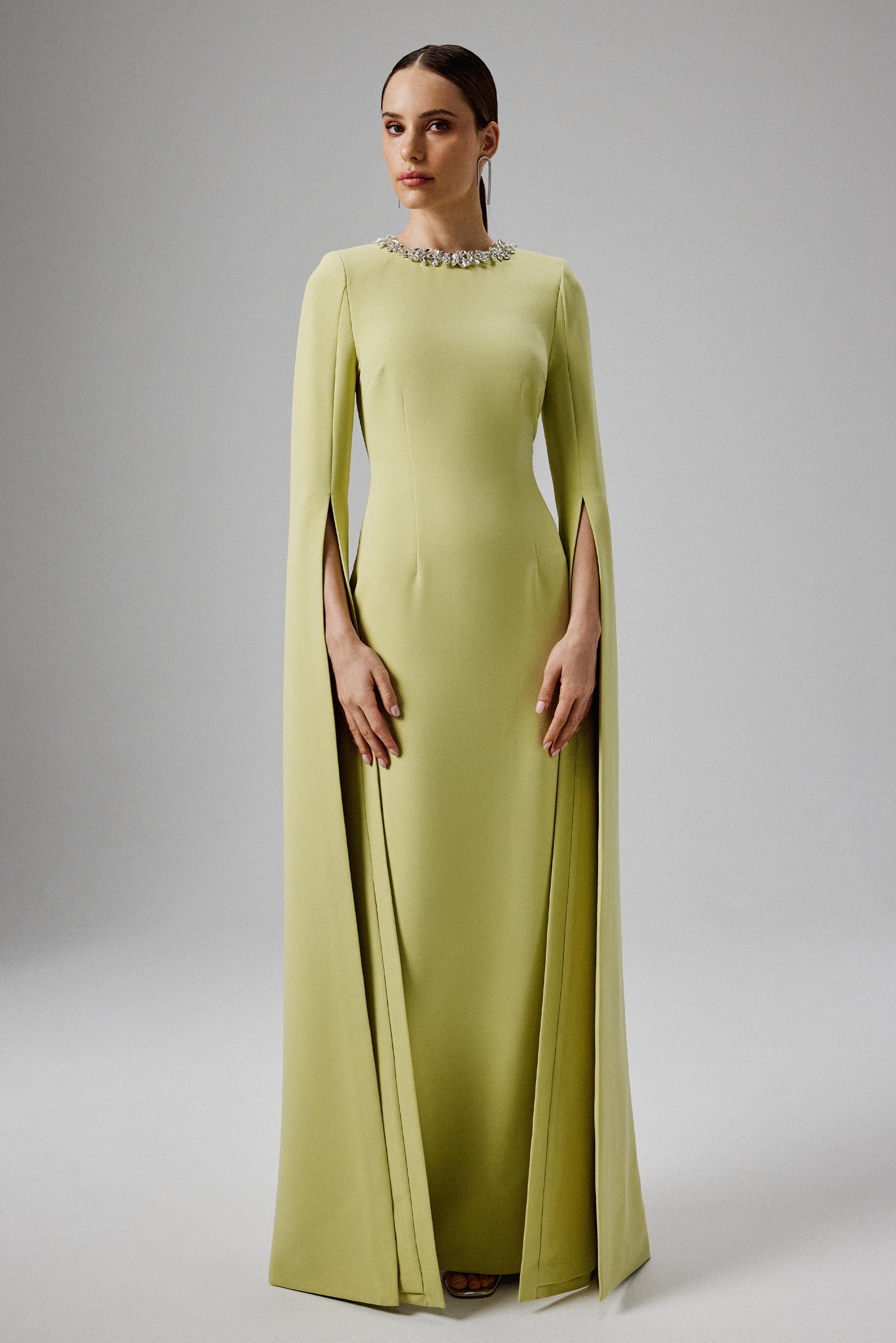 KELLY Cape Sleeve Maxi Dress in Lime Green