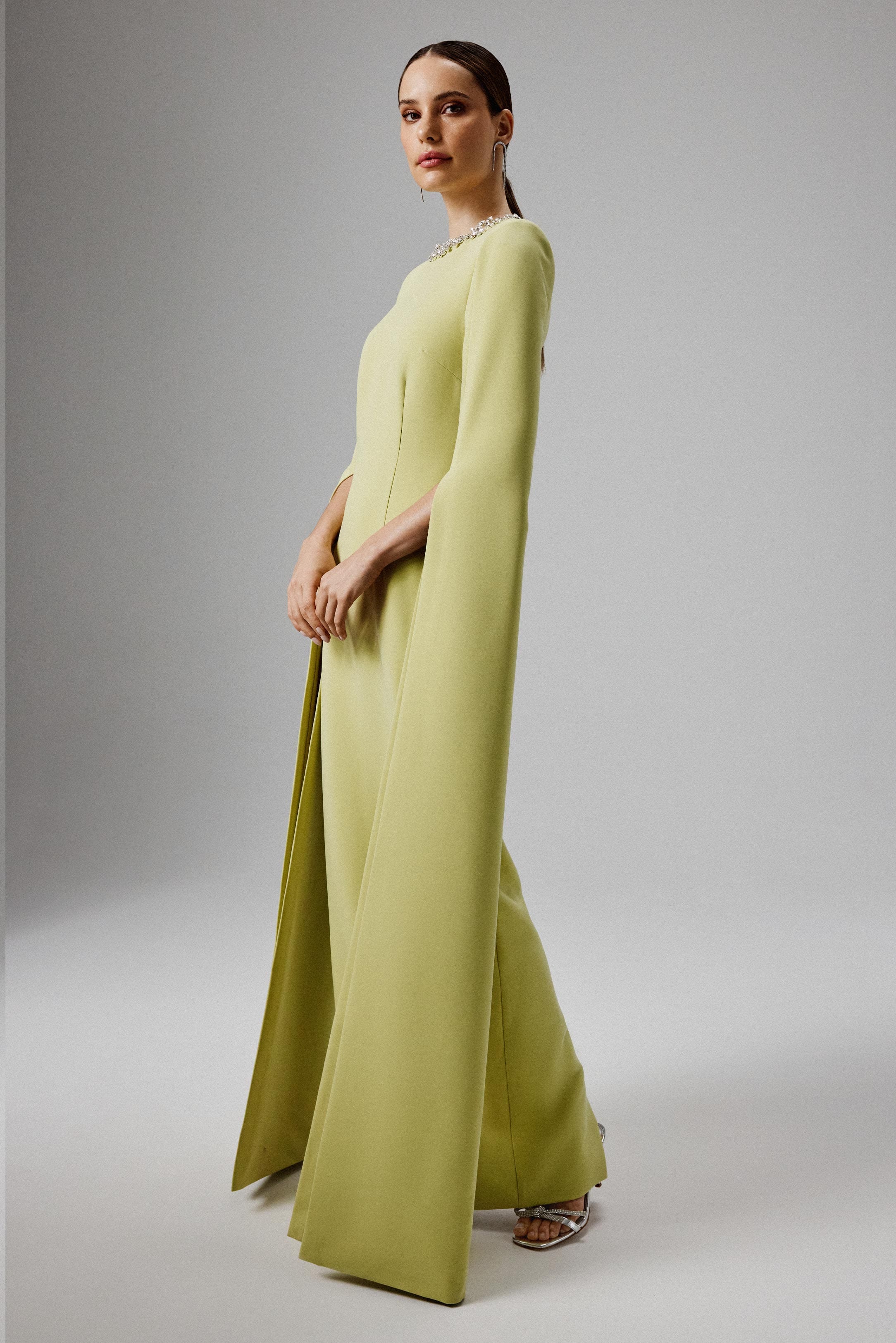 KELLY Cape Sleeve Maxi Dress in Lime Green