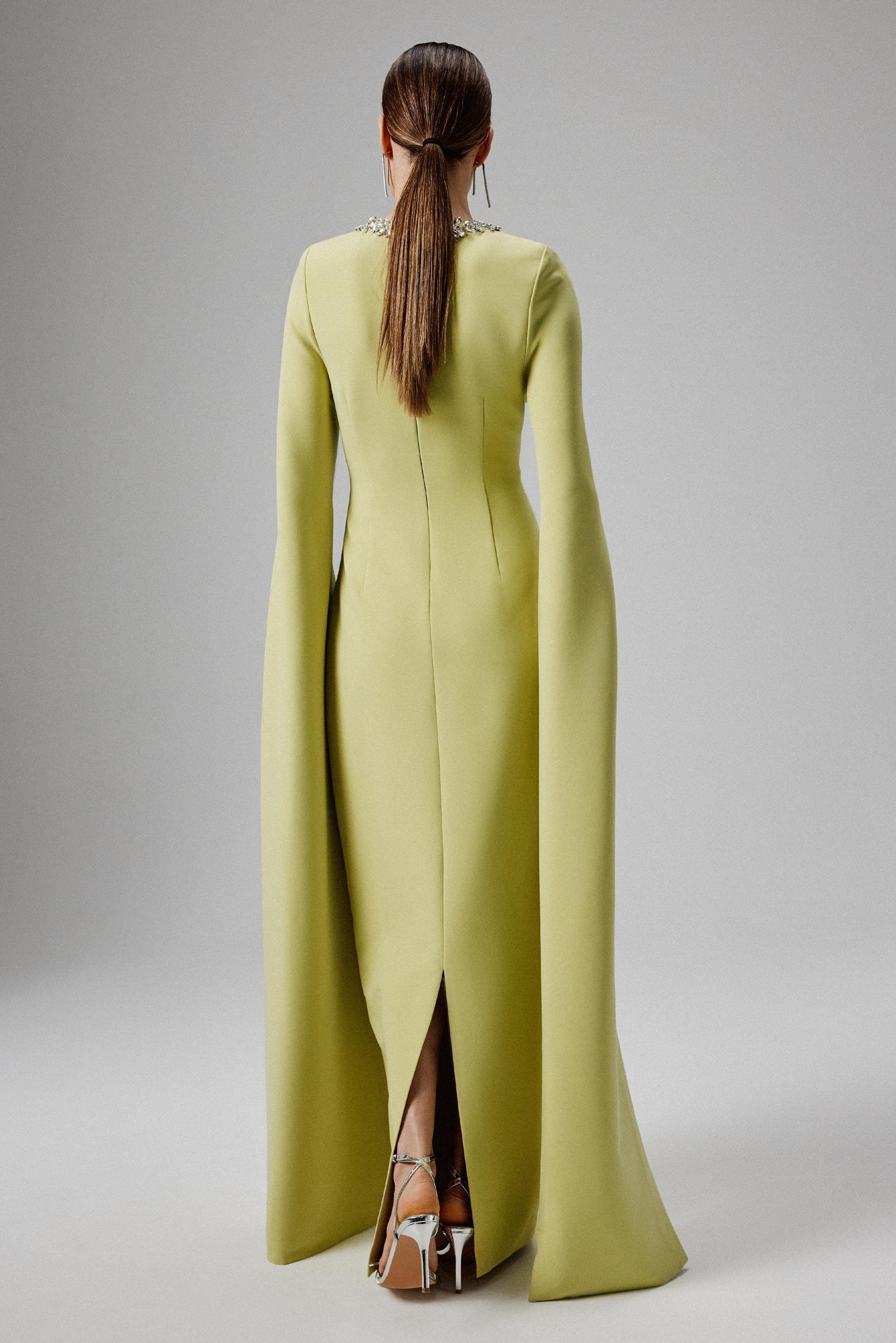 KELLY Cape Sleeve Maxi Dress in Lime Green