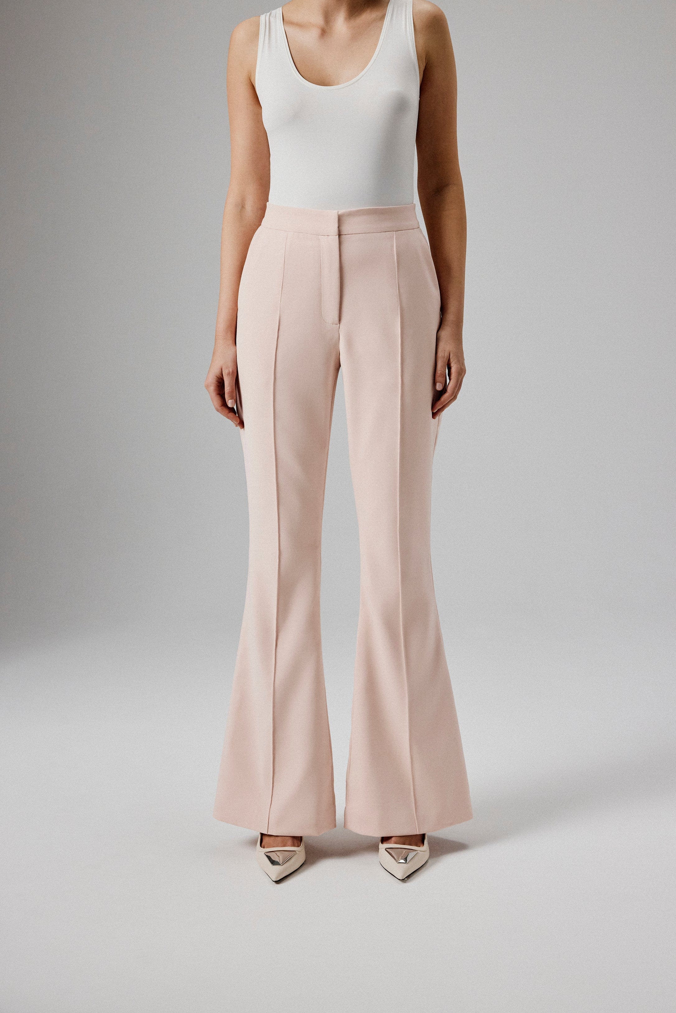 EMELIE Tailored Fit and Flare Trousers in Light Pink