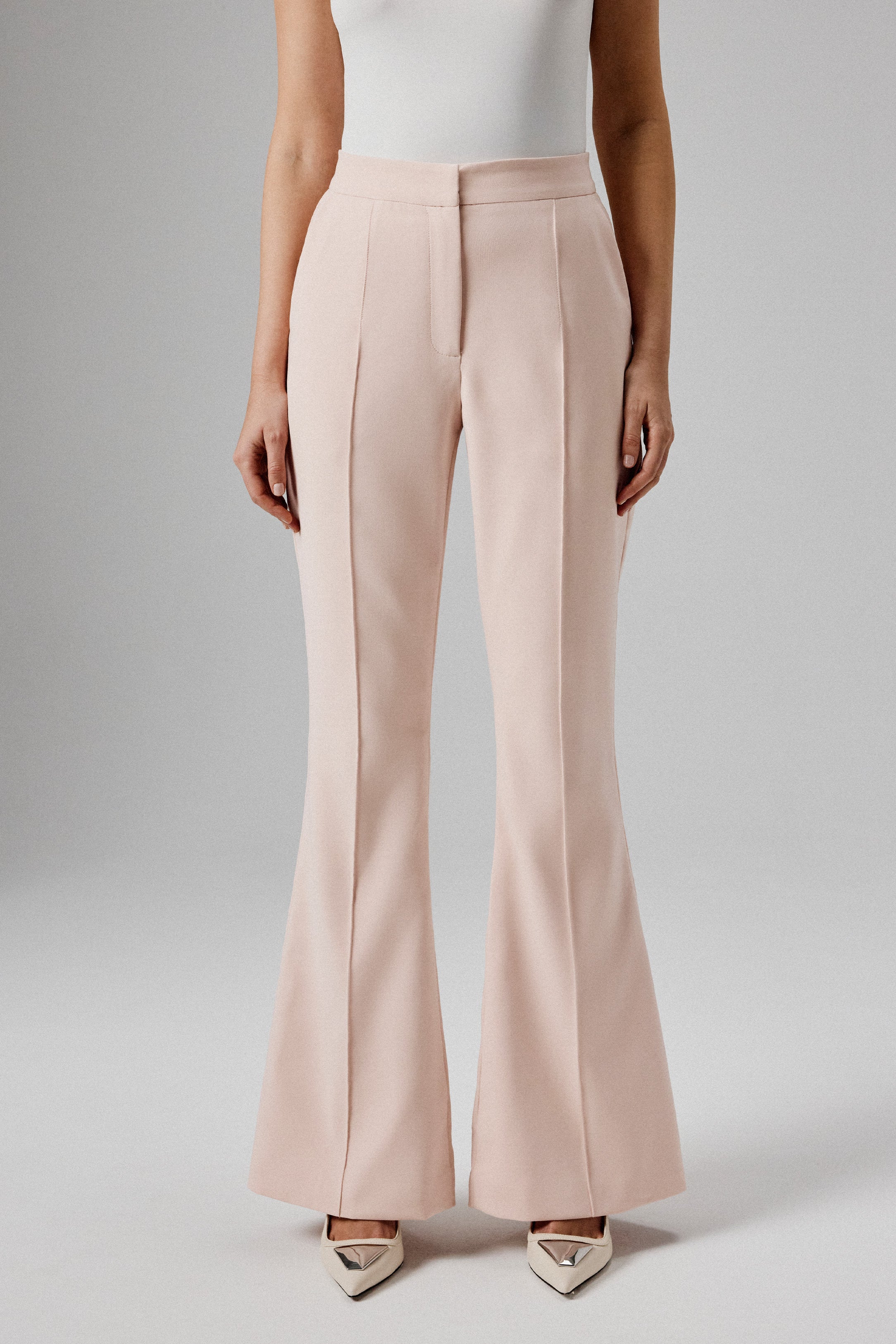 EMELIE Tailored Fit and Flare Trousers in Light Pink