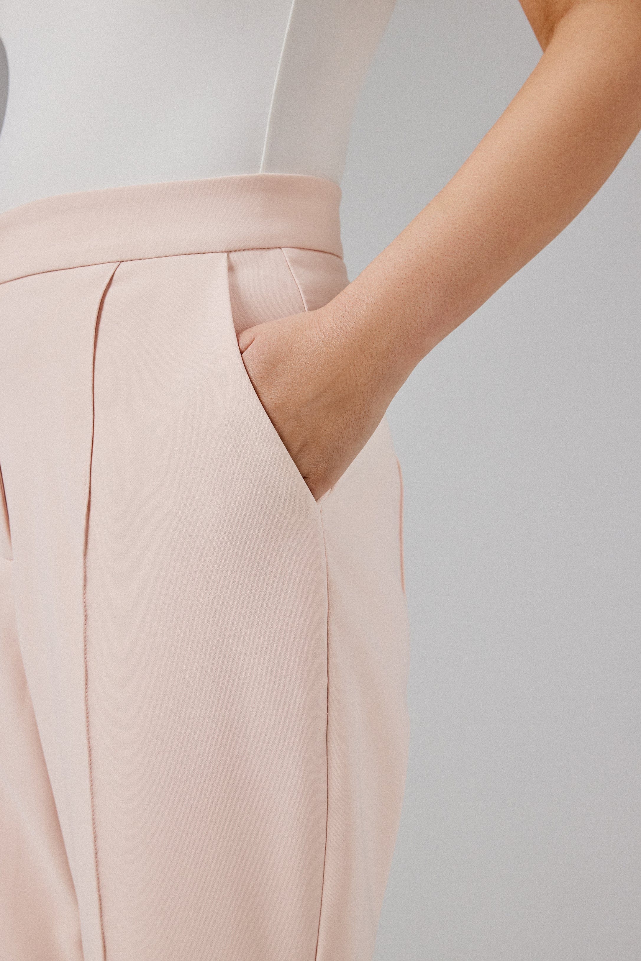 EMELIE Tailored Fit and Flare Trousers in Light Pink