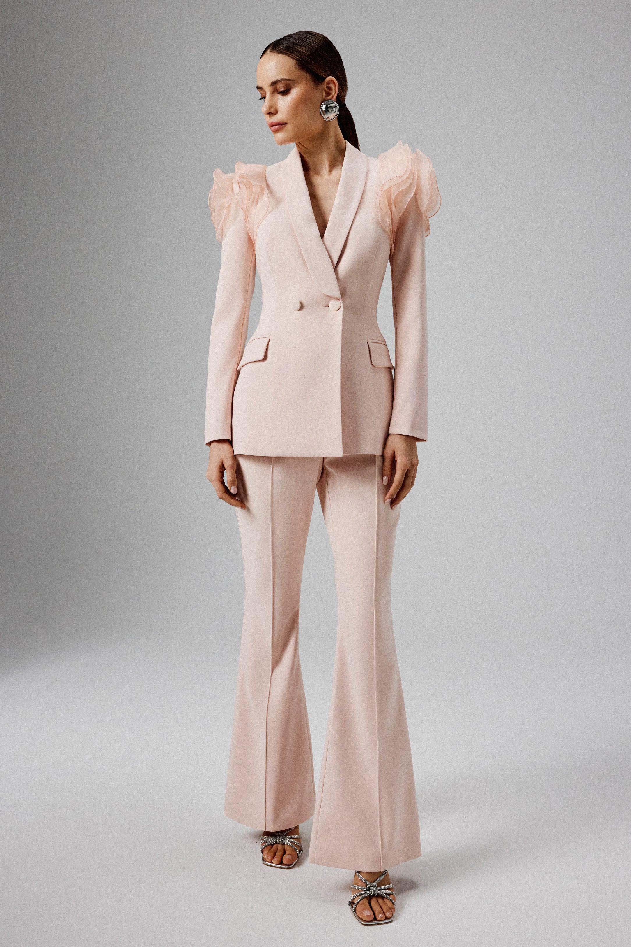 EMELIE Tailored Fit and Flare Trousers in Light Pink