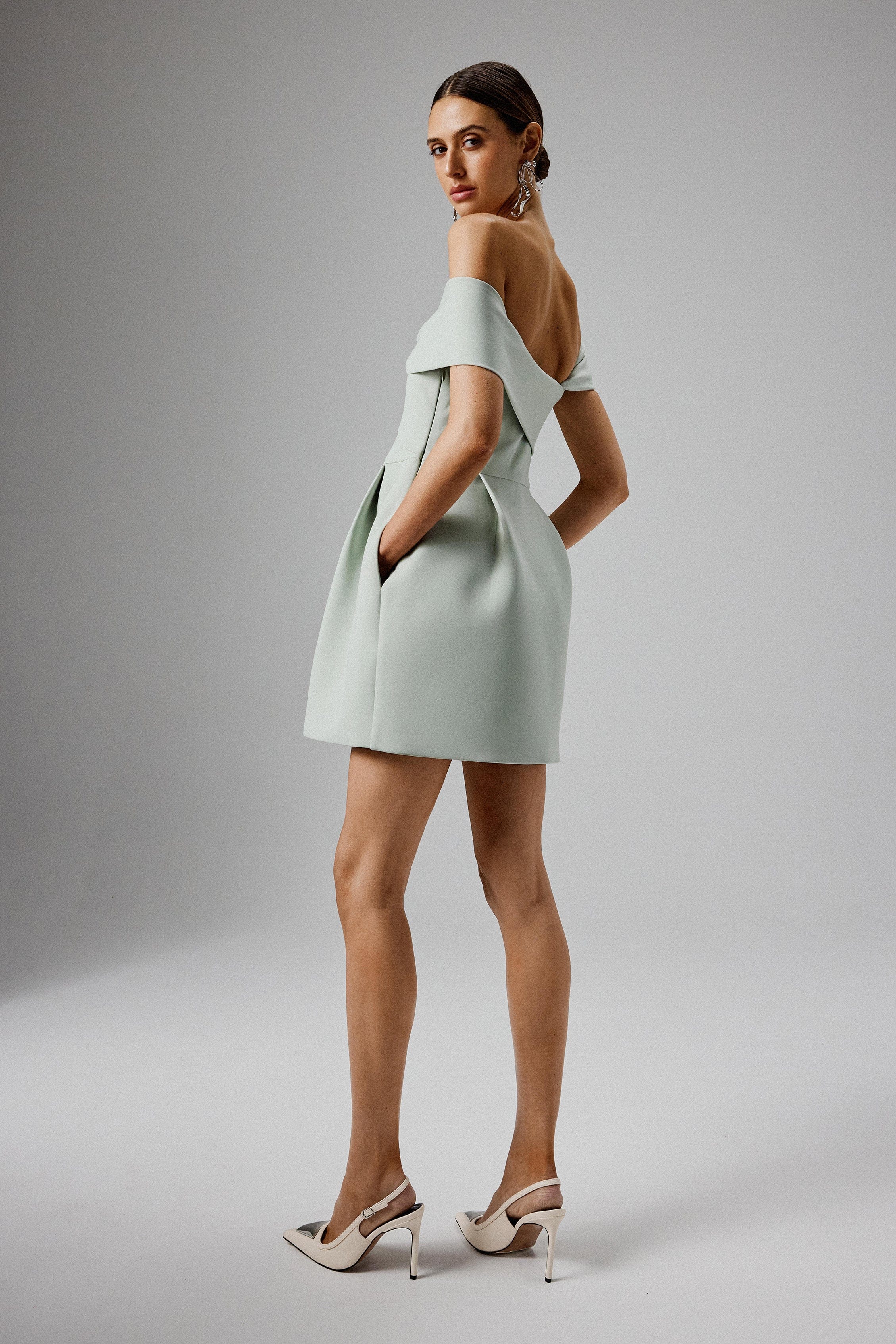 MILA Twisted One Shoulder Mini Dress in Sage Green