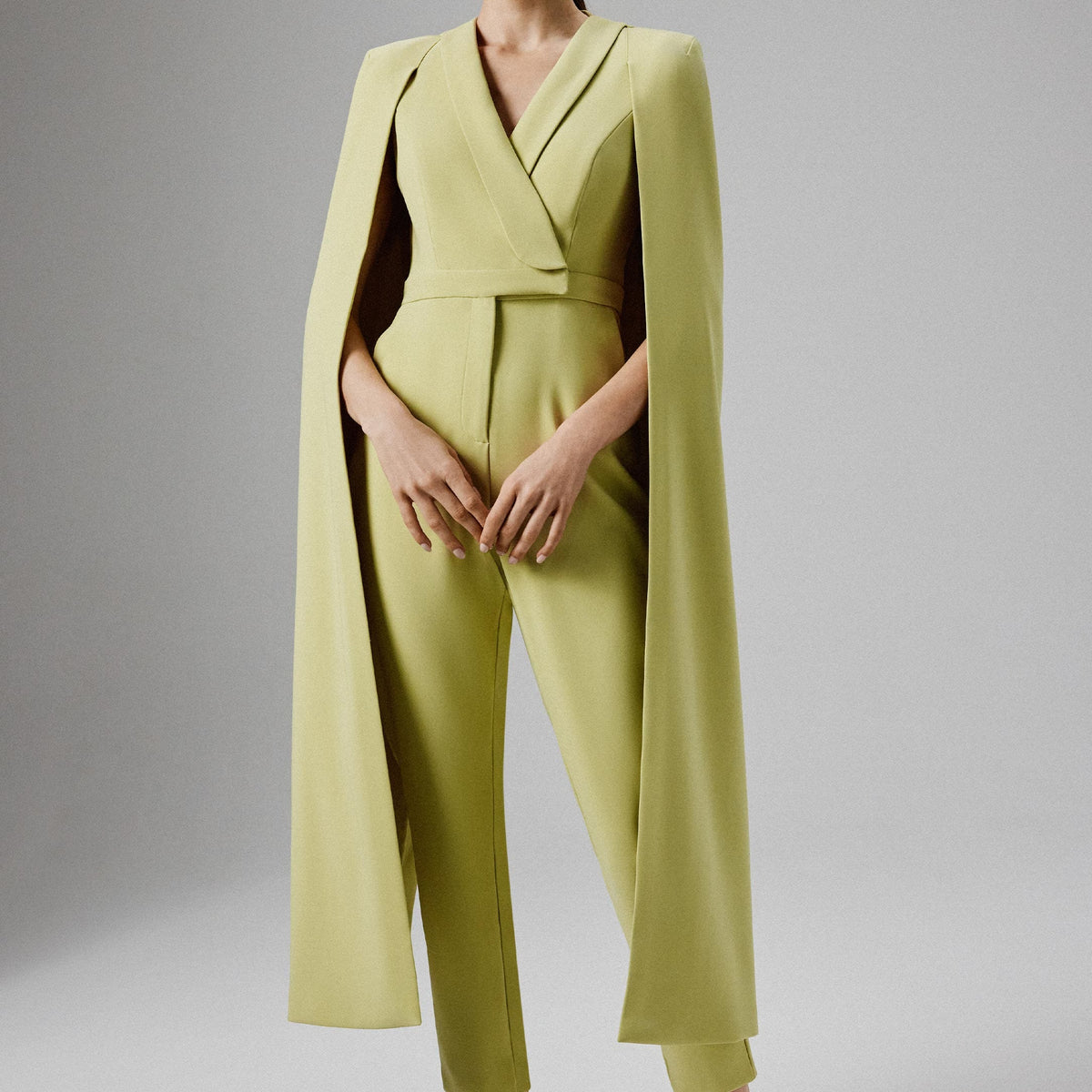 RAYNA Cape Style Tailored Jumpsuit in Lime Green