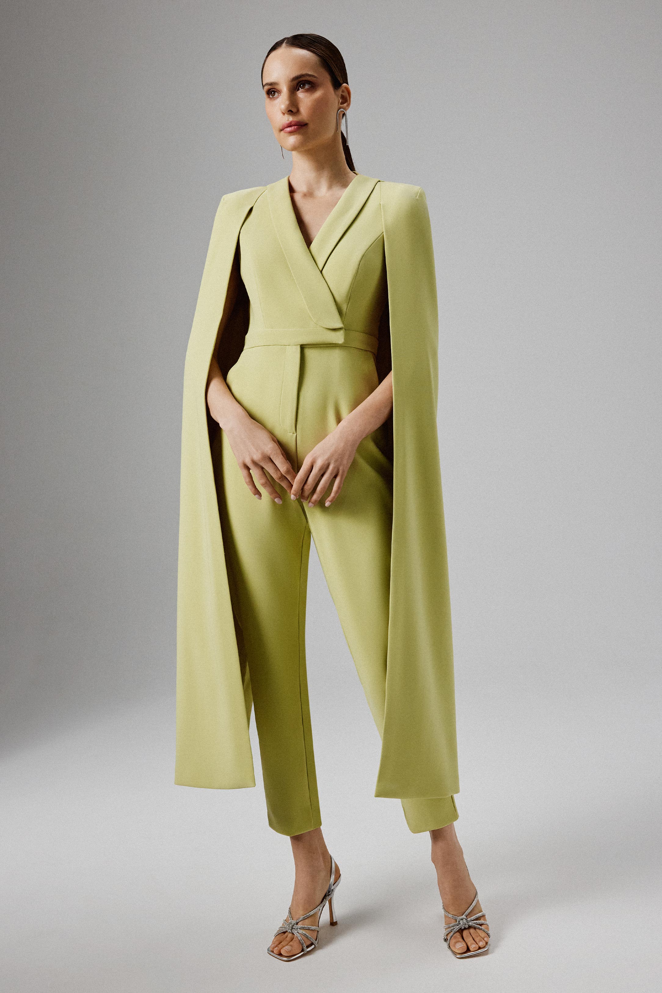 RAYNA Cape Style Tailored Jumpsuit in Lime Green