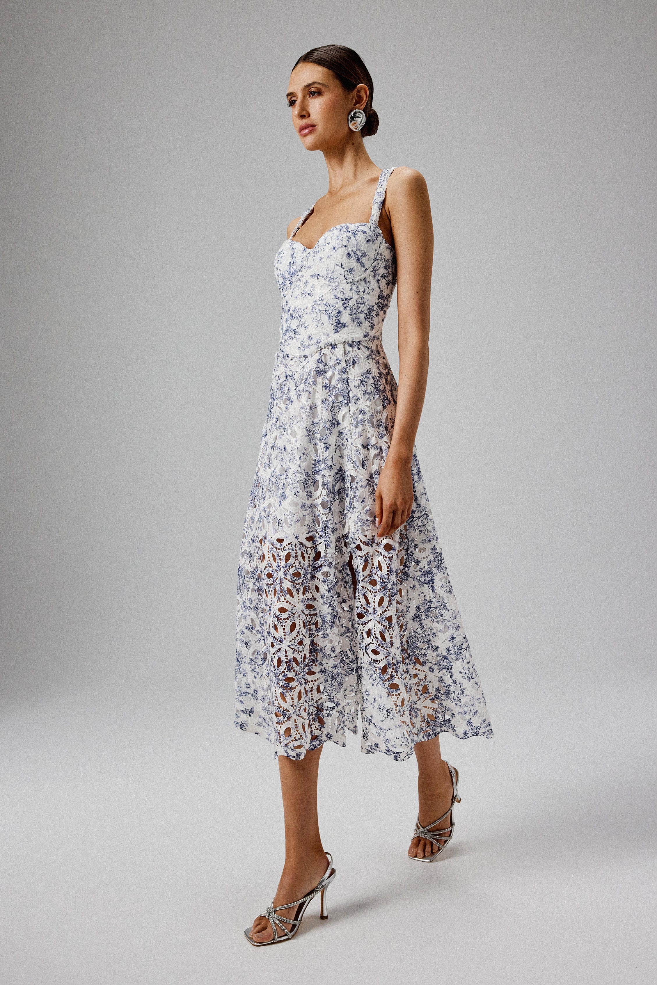 KIRA Broderie Anglais A-Line Sundress in Blue Porcelain Print