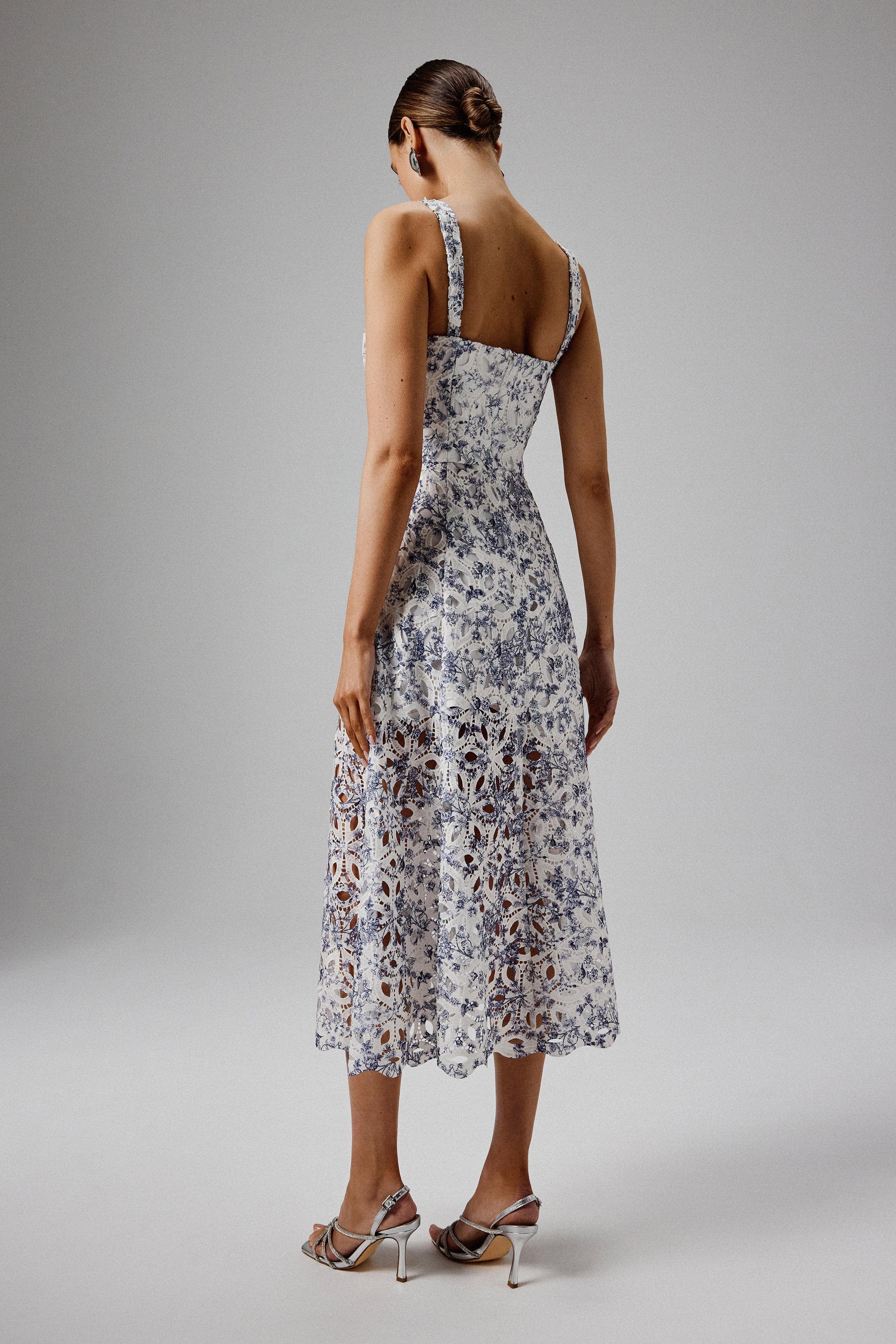 KIRA Broderie Anglais A-Line Sundress in Blue Porcelain Print