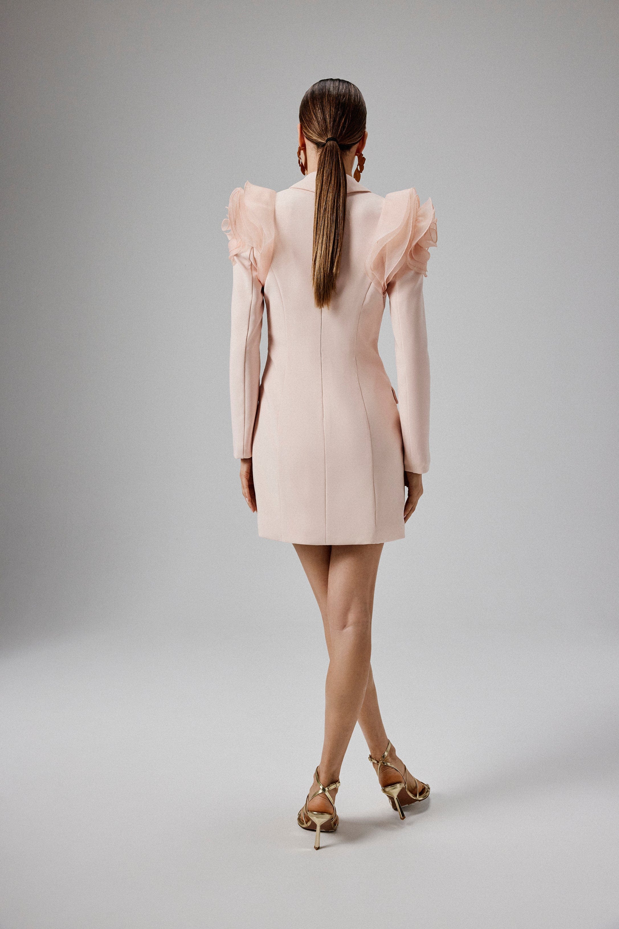 RIA Organza Rose Sleeve Blazer Dress in Light Pink