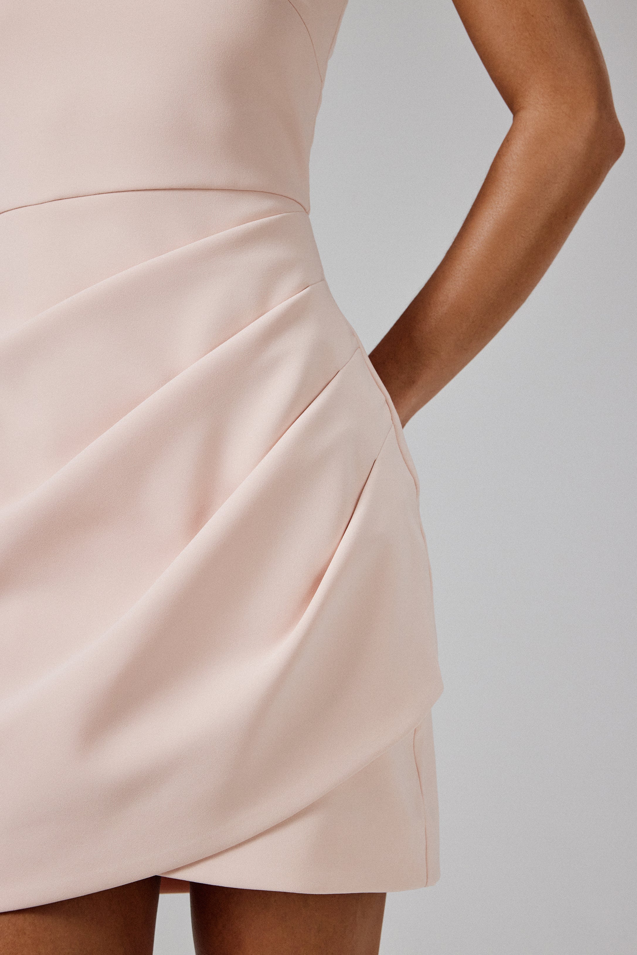 REMI One Shoulder Embellished Cape Mini Dress in Blush Pink