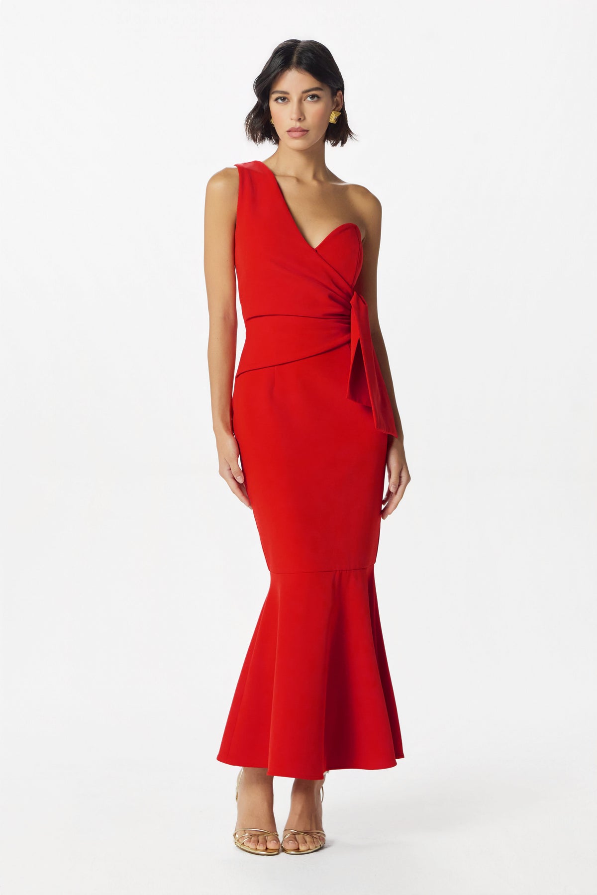 ADELAIDE Bow Midi Dress in Red