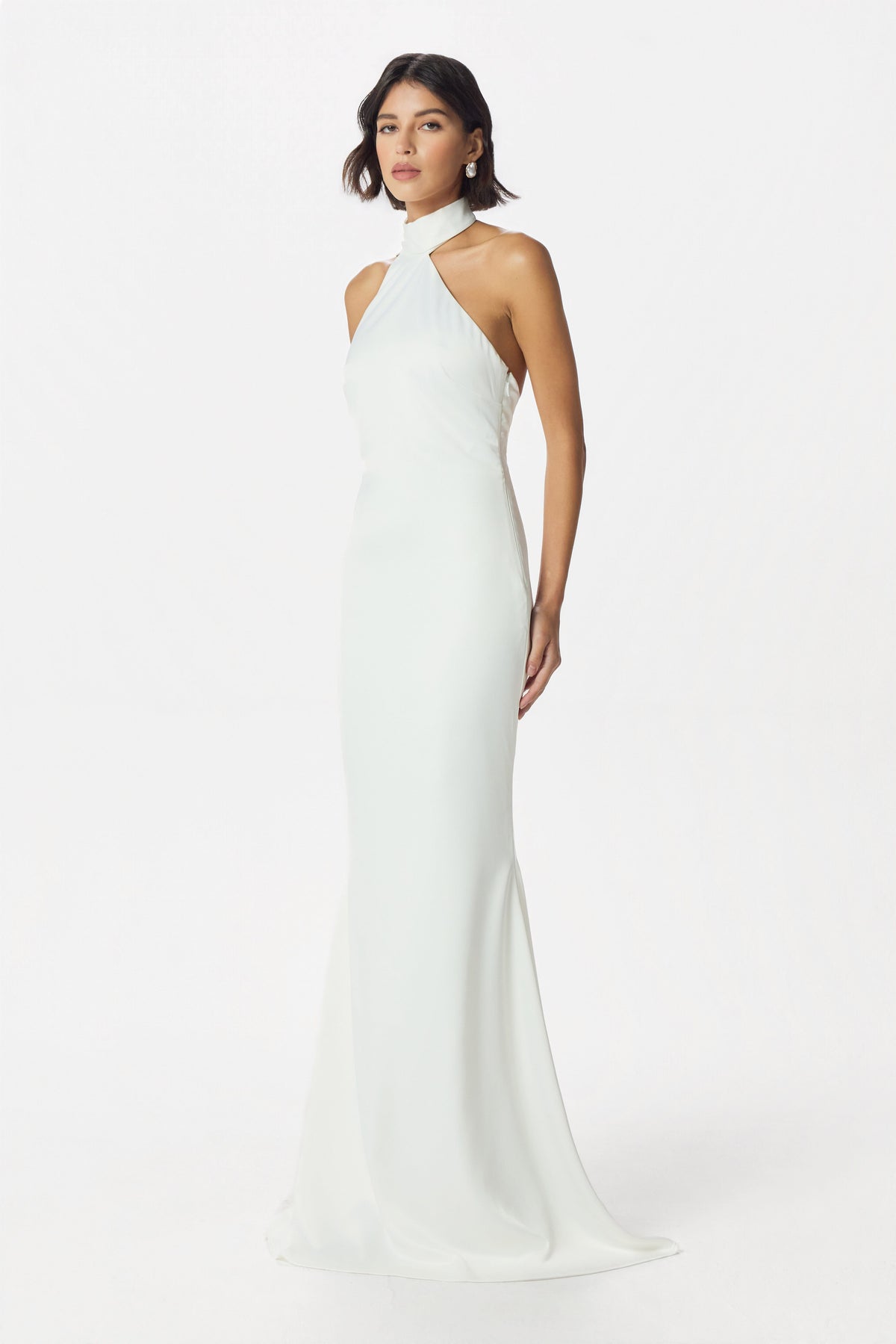 ALIANA Satin Maxi Dress in Off White