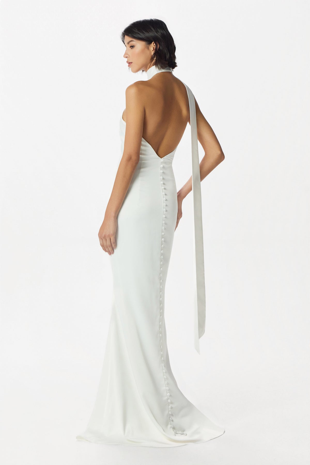 ALIANA Satin Maxi Dress in Off White