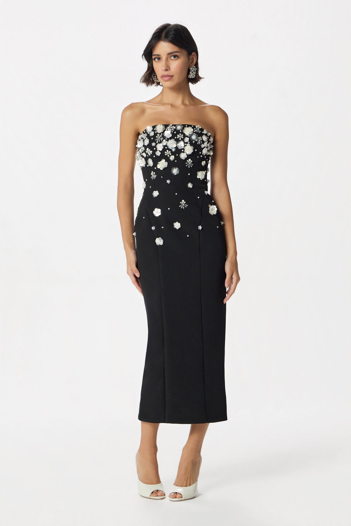 ANAIS Embellished Strapless Midi Dress in Black