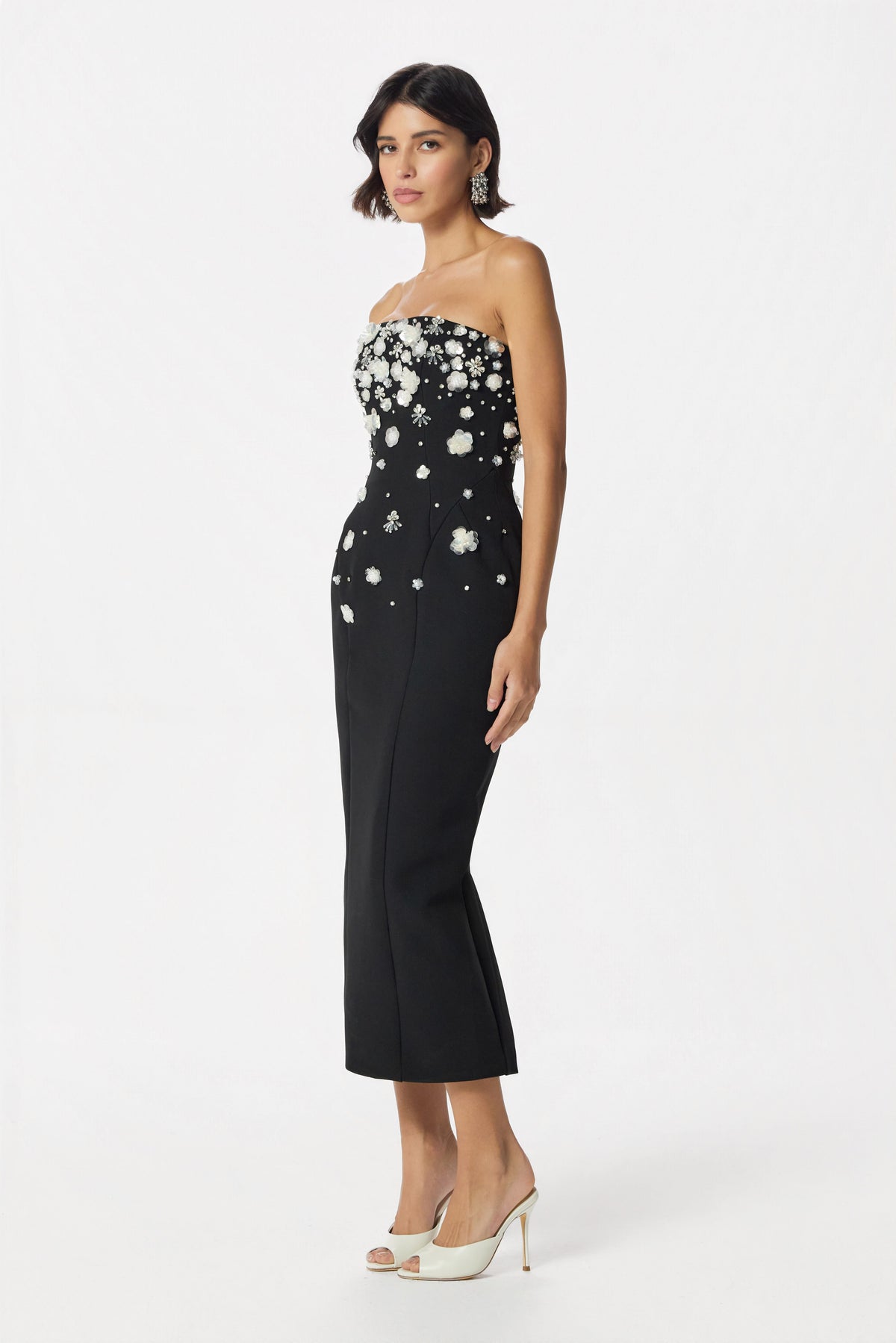 ANAIS Embellished Strapless Midi Dress in Black