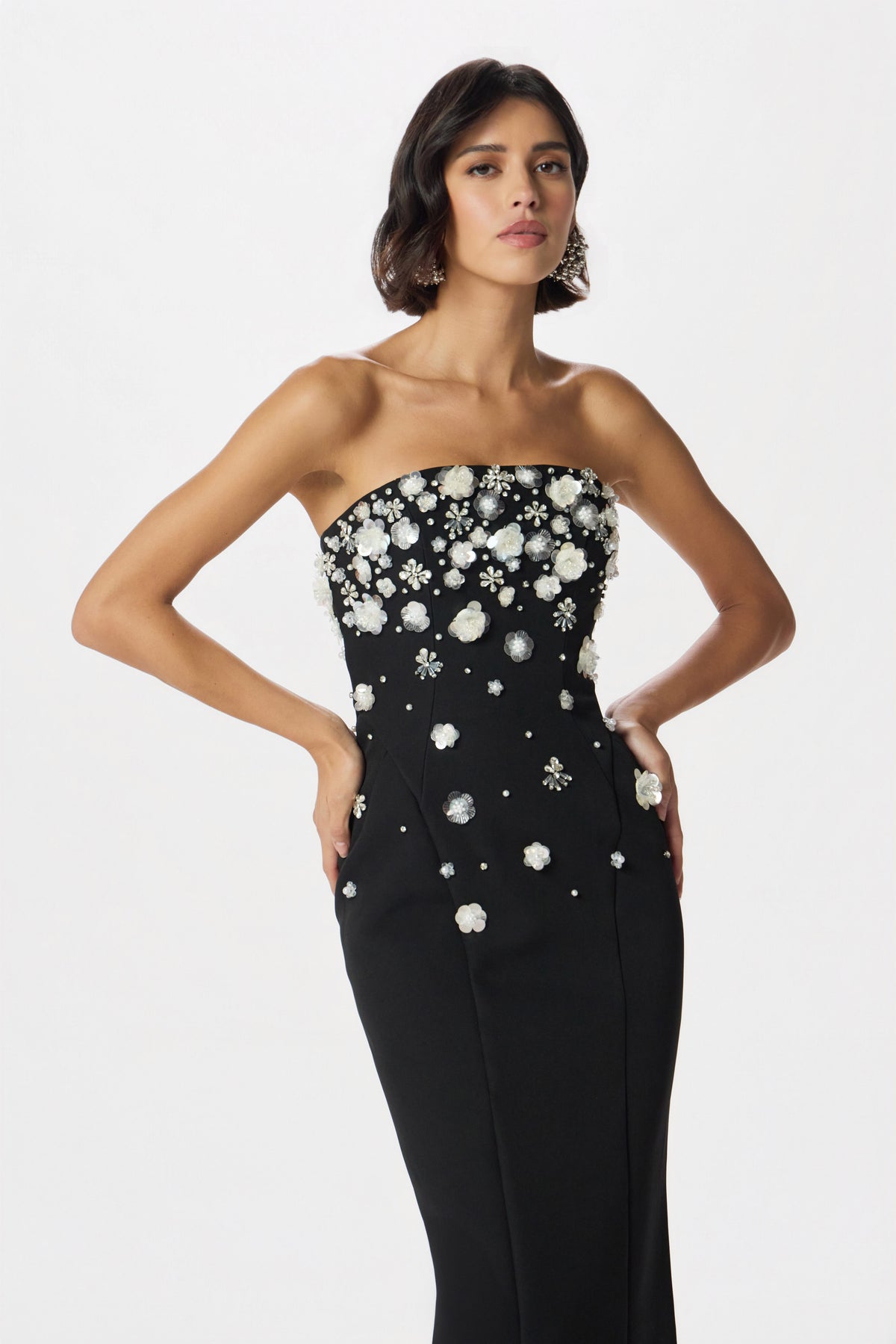 ANAIS Embellished Strapless Midi Dress in Black