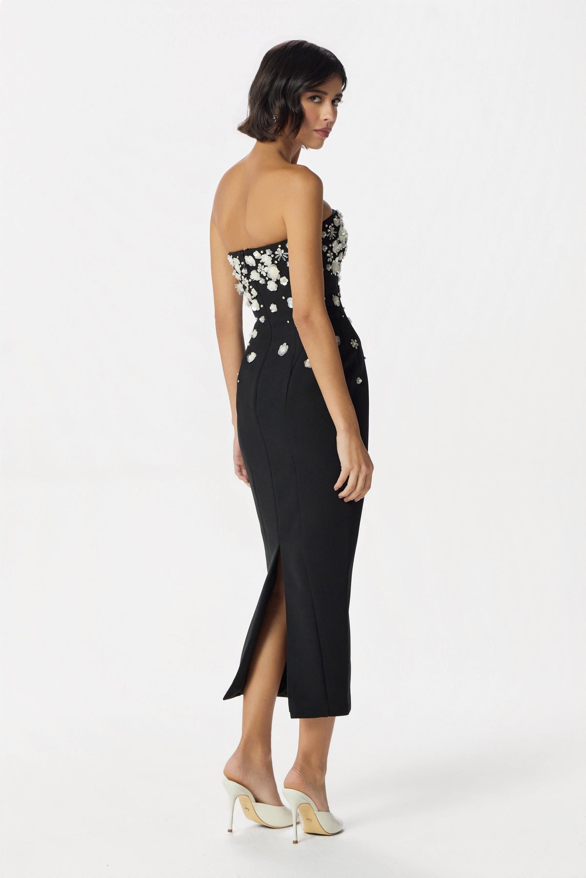 ANAIS Embellished Strapless Midi Dress in Black