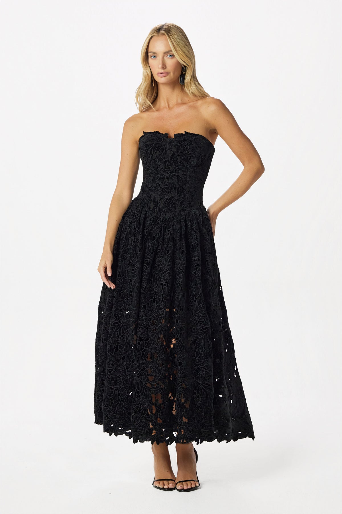 ARABELLA Velvet Lace Midi Dress in Black