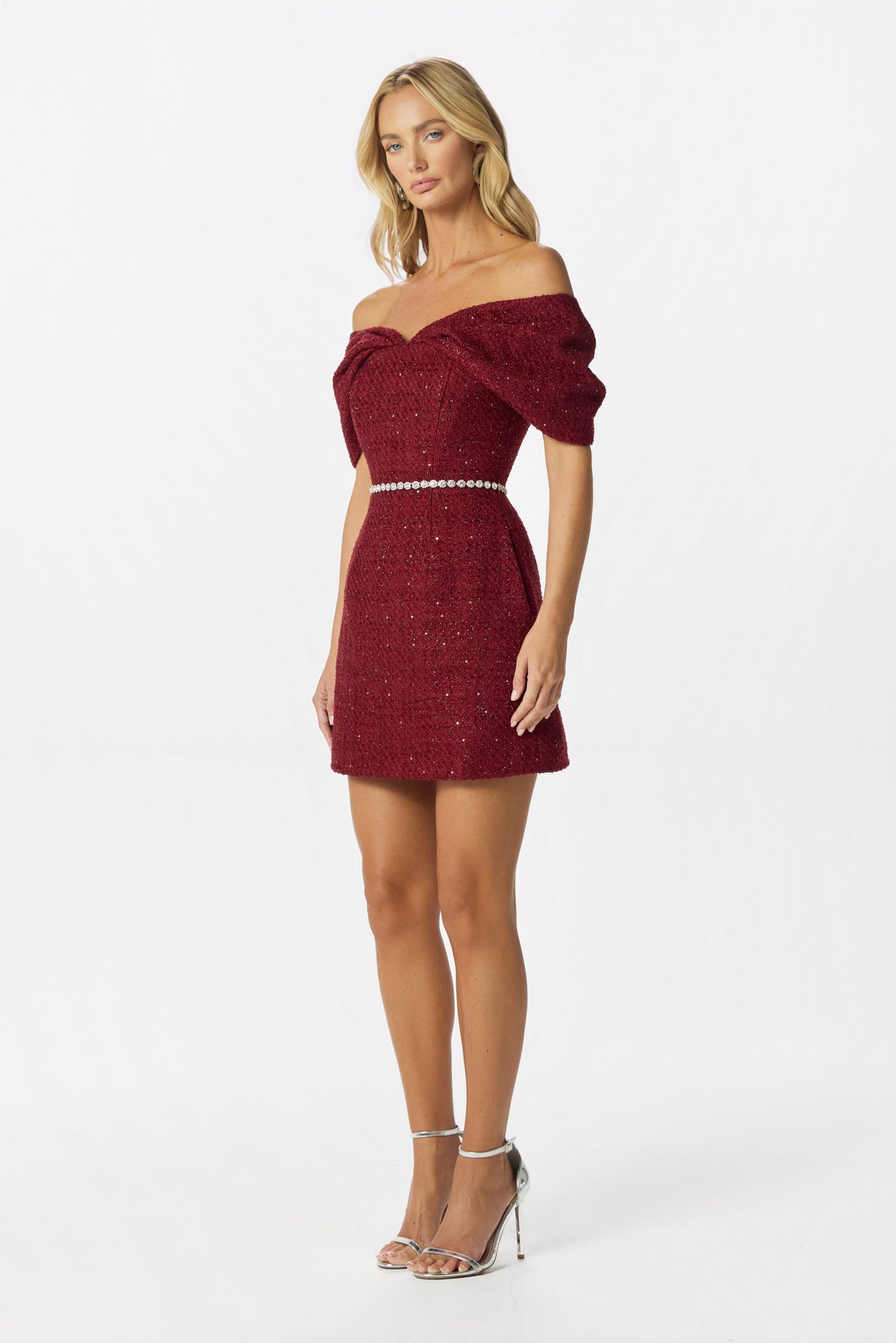 ARIELLA Boucle Mini Dress in Burgundy