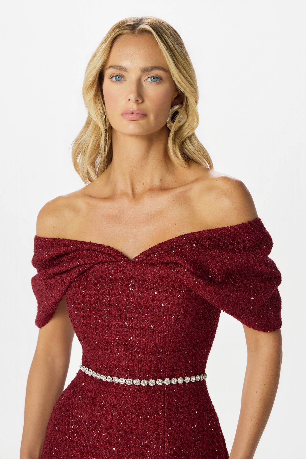 ARIELLA Boucle Mini Dress in Burgundy