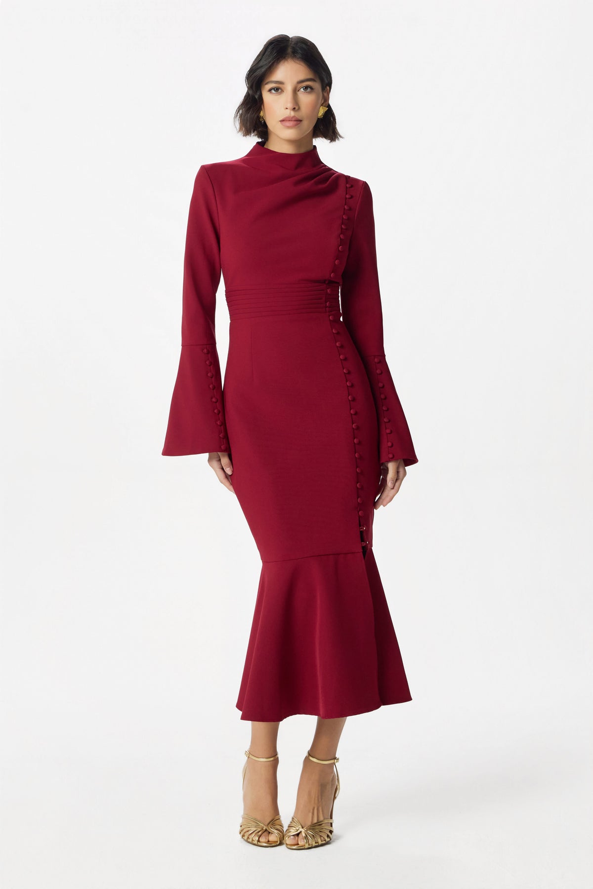 AUBREY High Neck Midi Dress in Red
